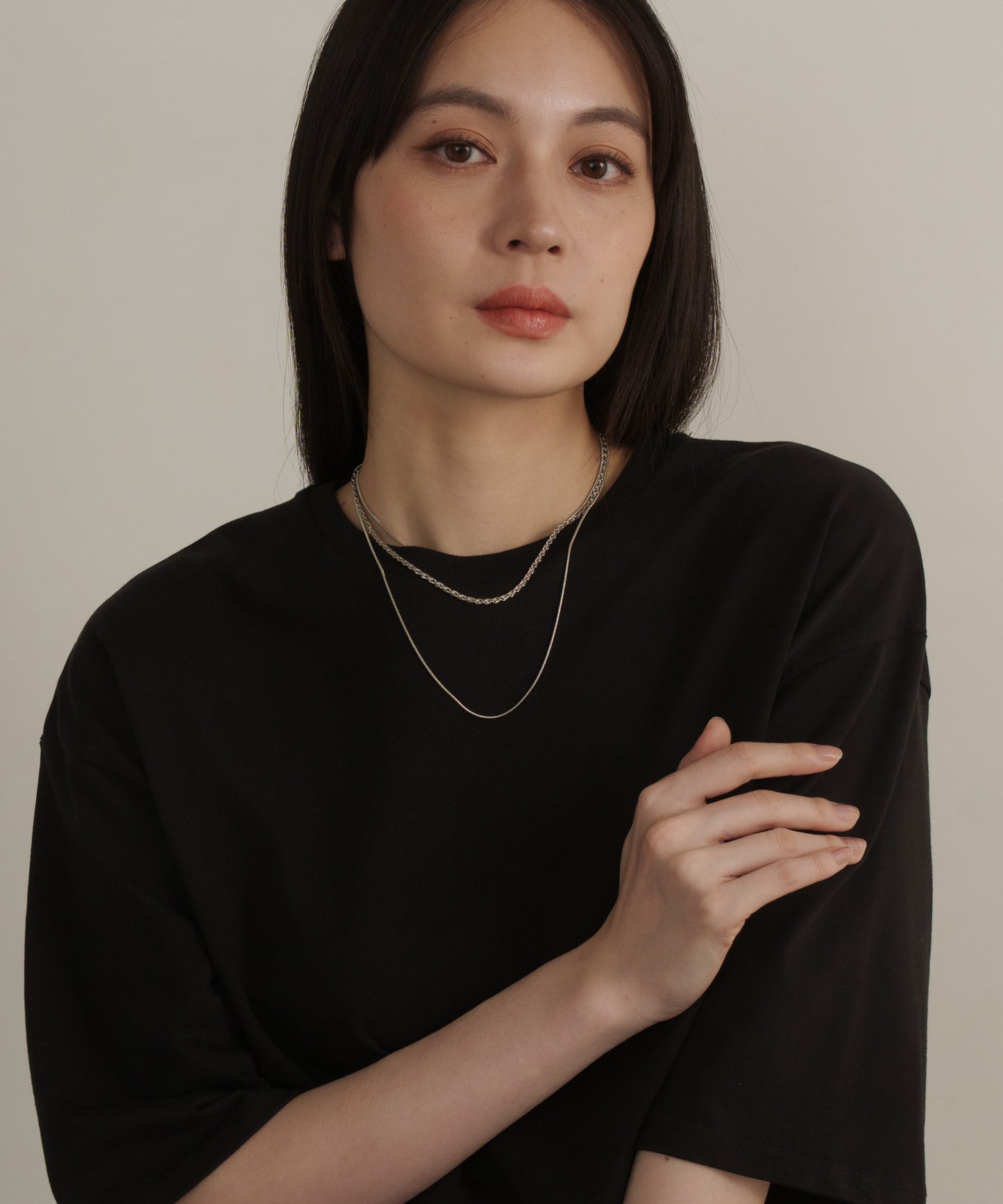 MIXチェーン3セットネックレス	【Silver】