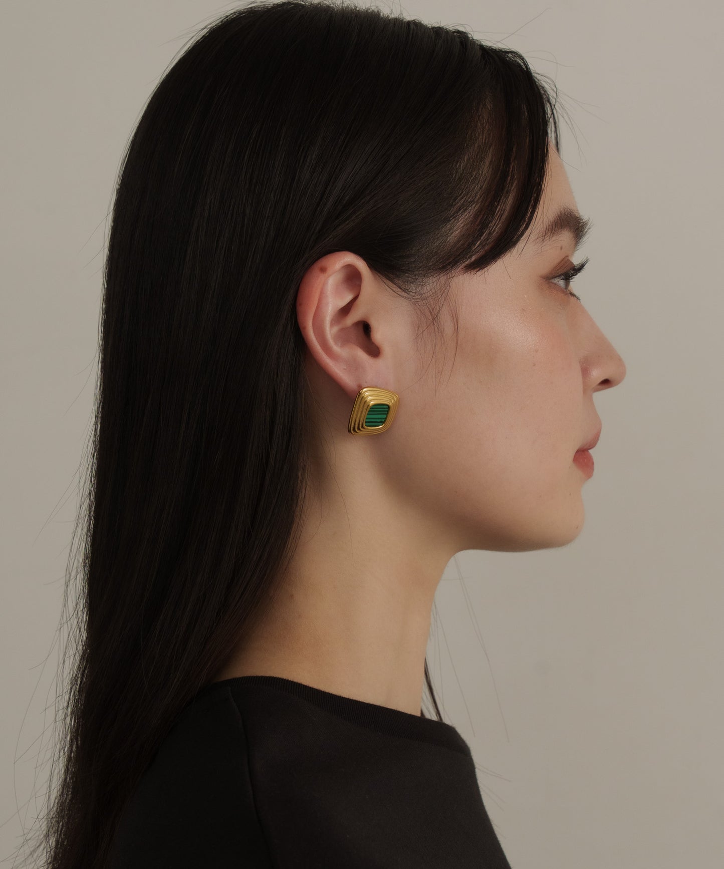 ディストーテッドスクエアピアス【Gold×Green】