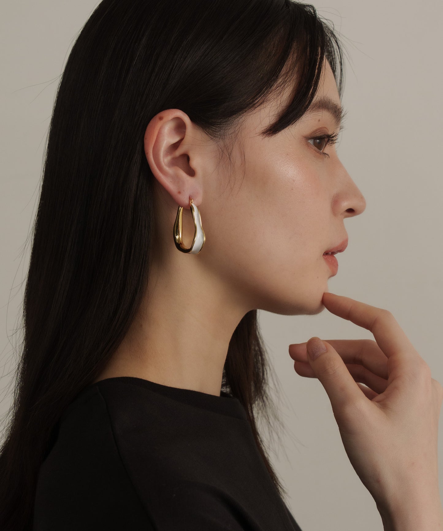 カラーラインワープドピアス			【Gold×White】