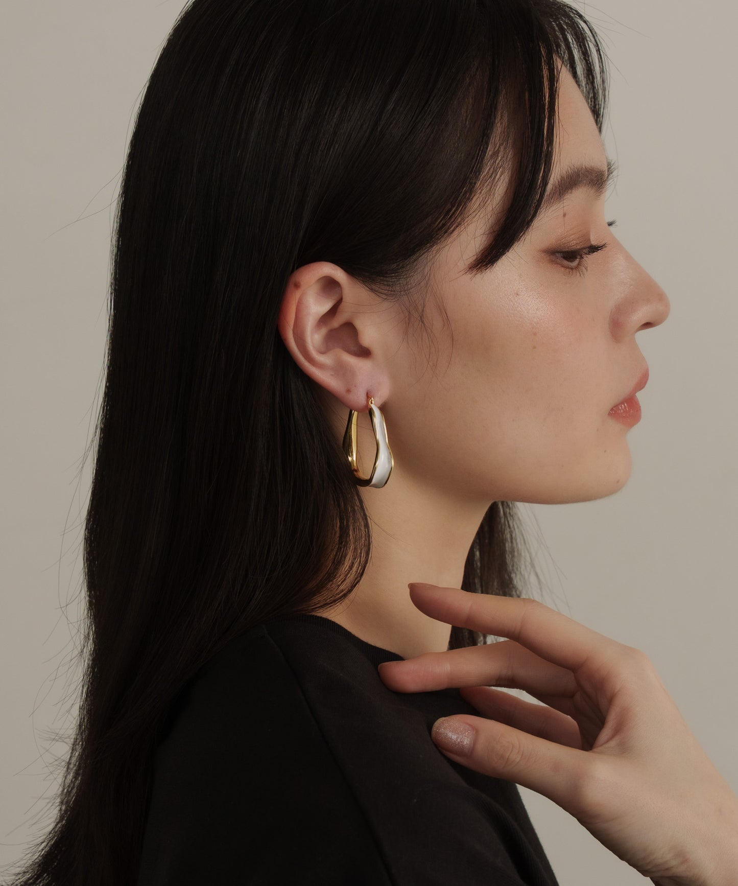 カラーラインワープドピアス			【Gold×White】