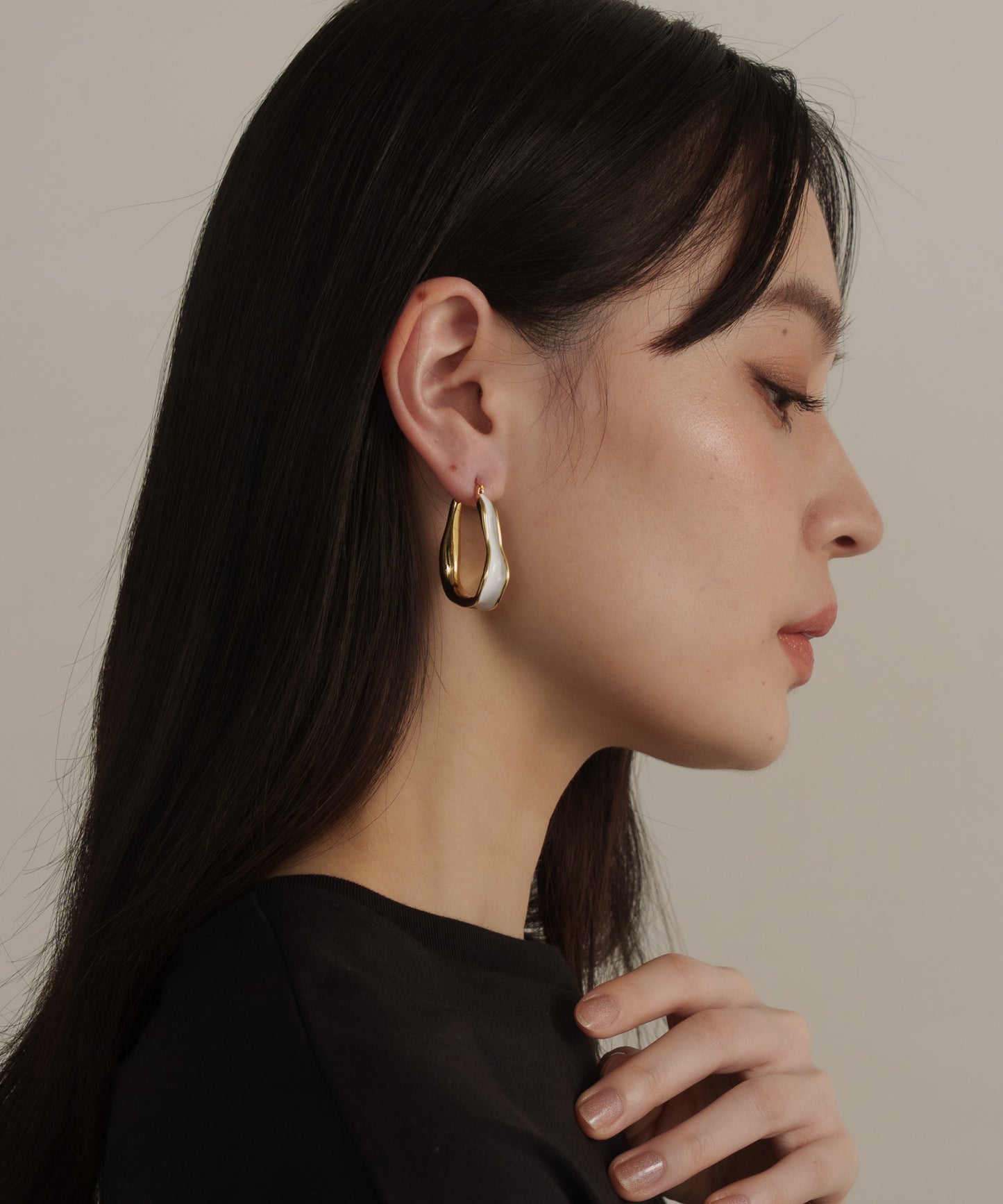 カラーラインワープドピアス			【Gold×White】