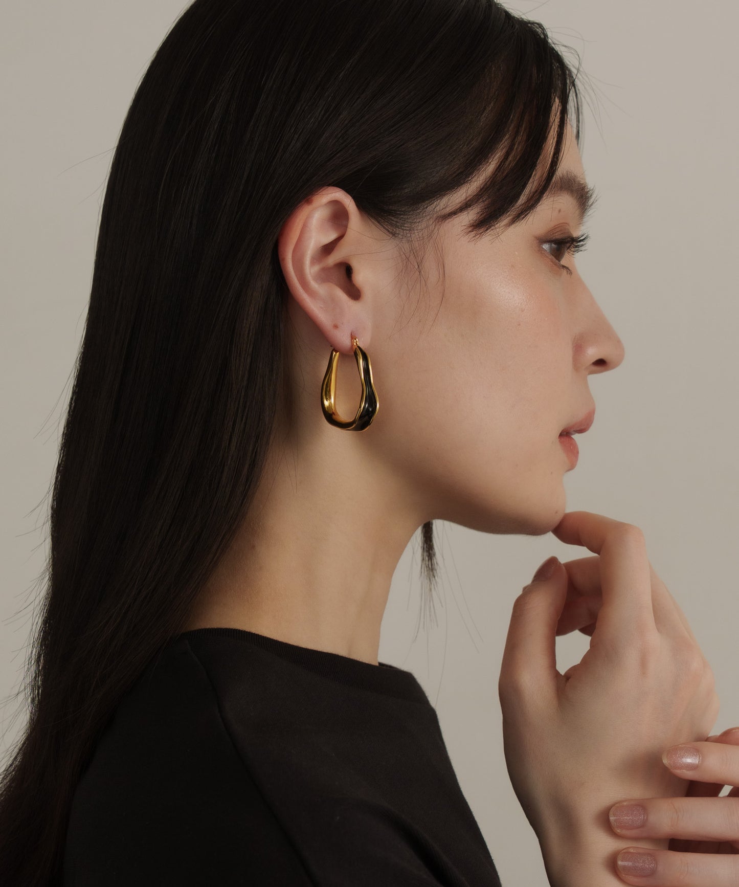 カラーラインワープドピアス			【Gold×Black】