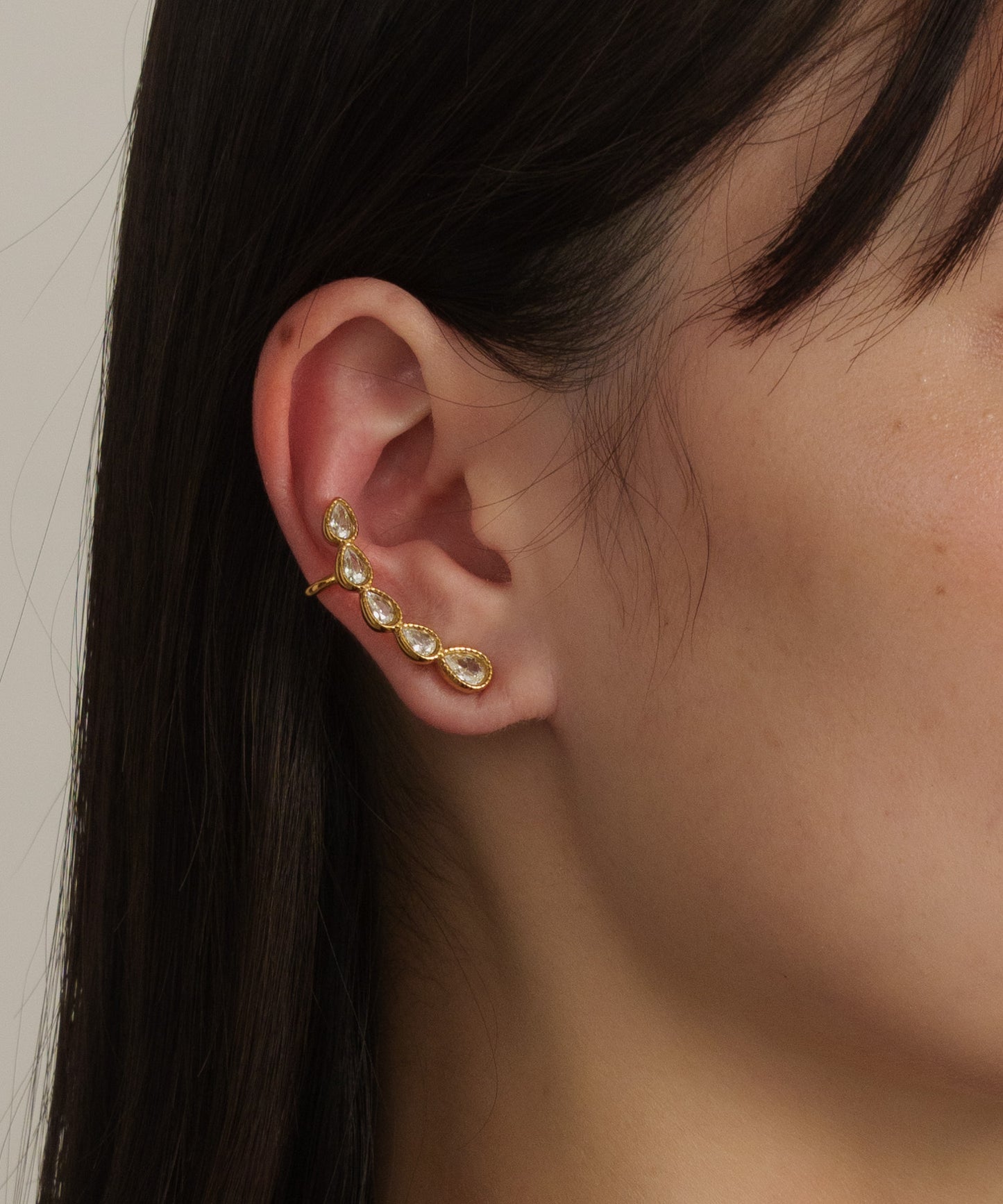 カーブドロップストーンピアス【Gold】