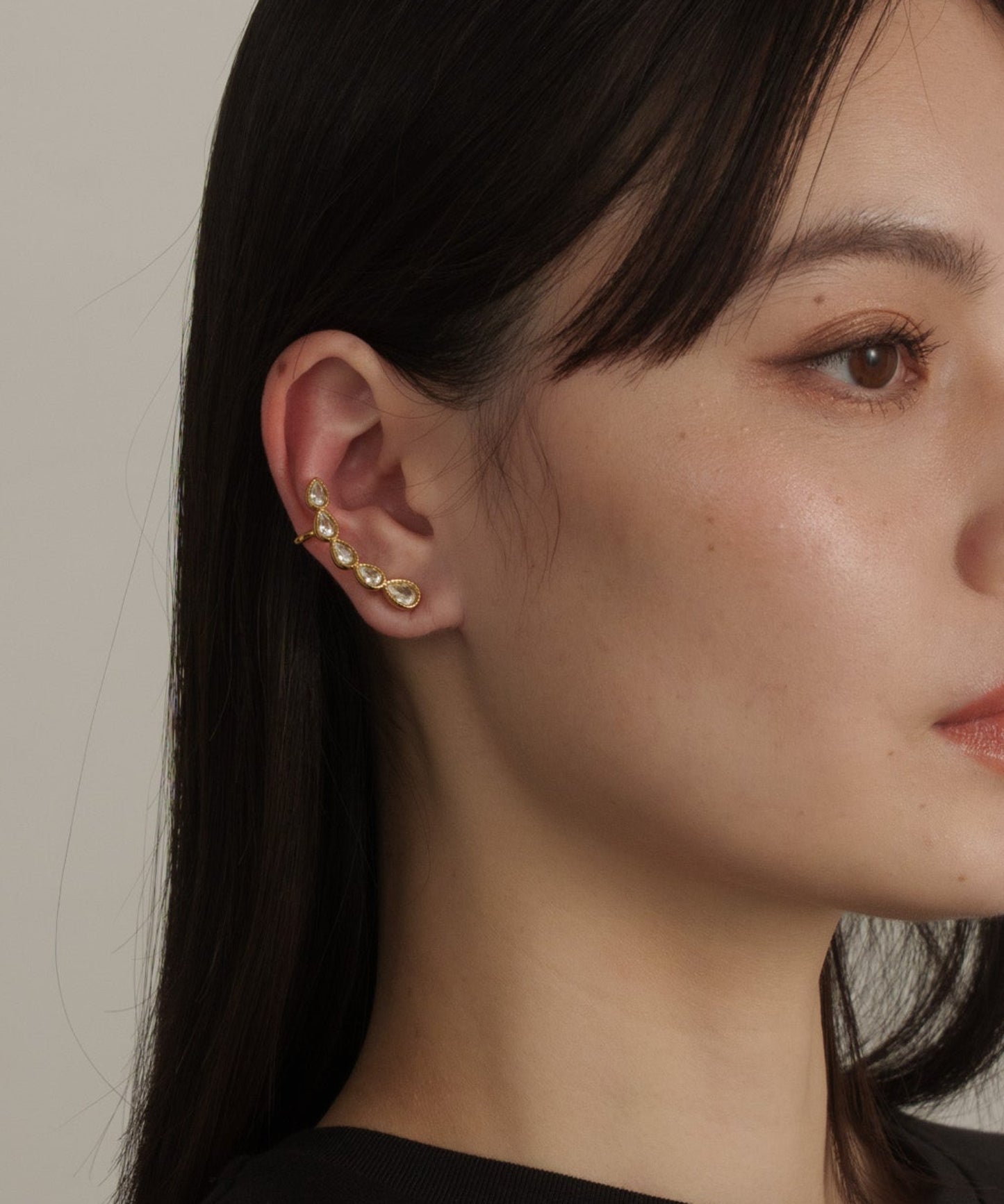 カーブドロップストーンピアス【Gold】