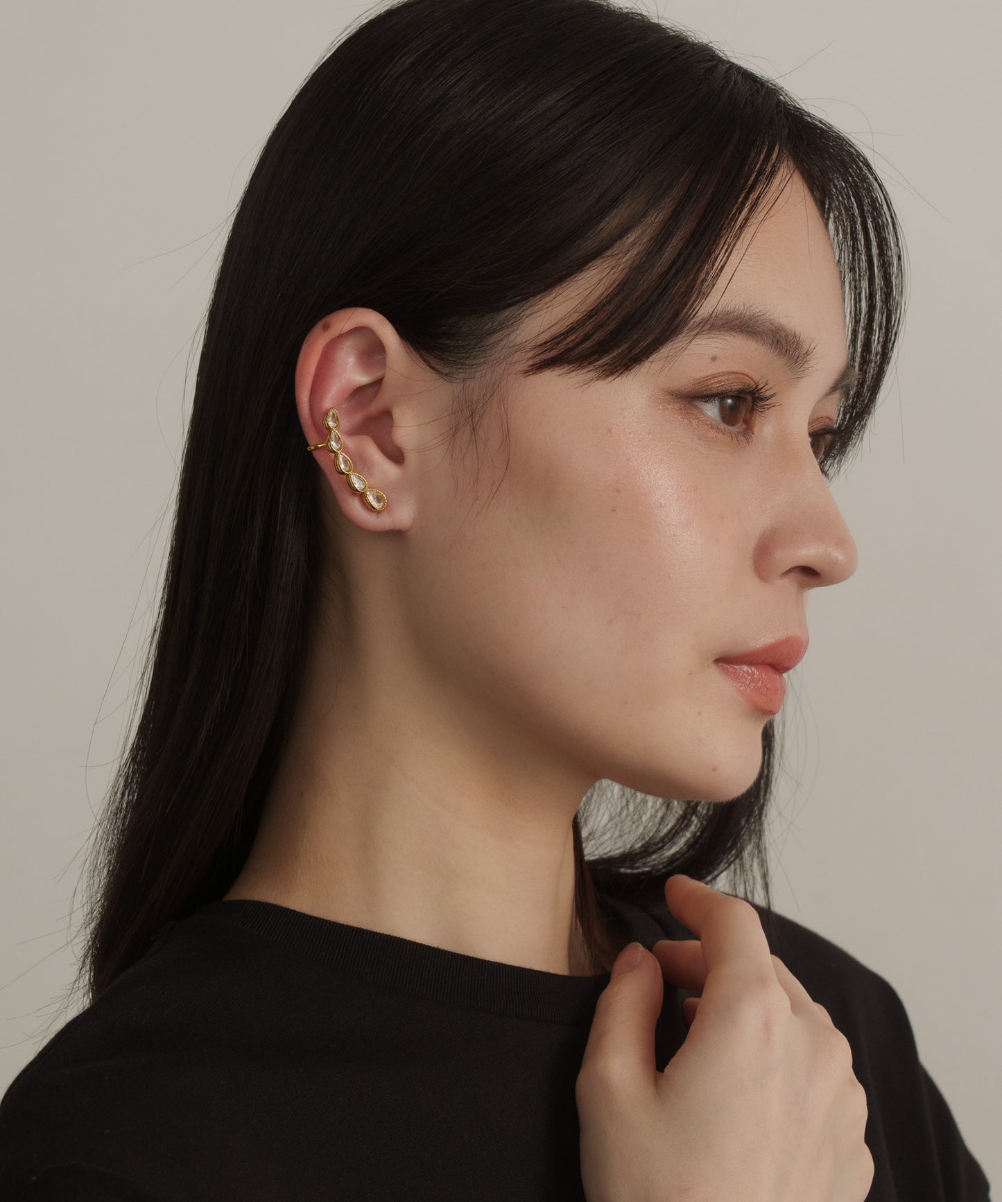 カーブドロップストーンピアス【Gold】