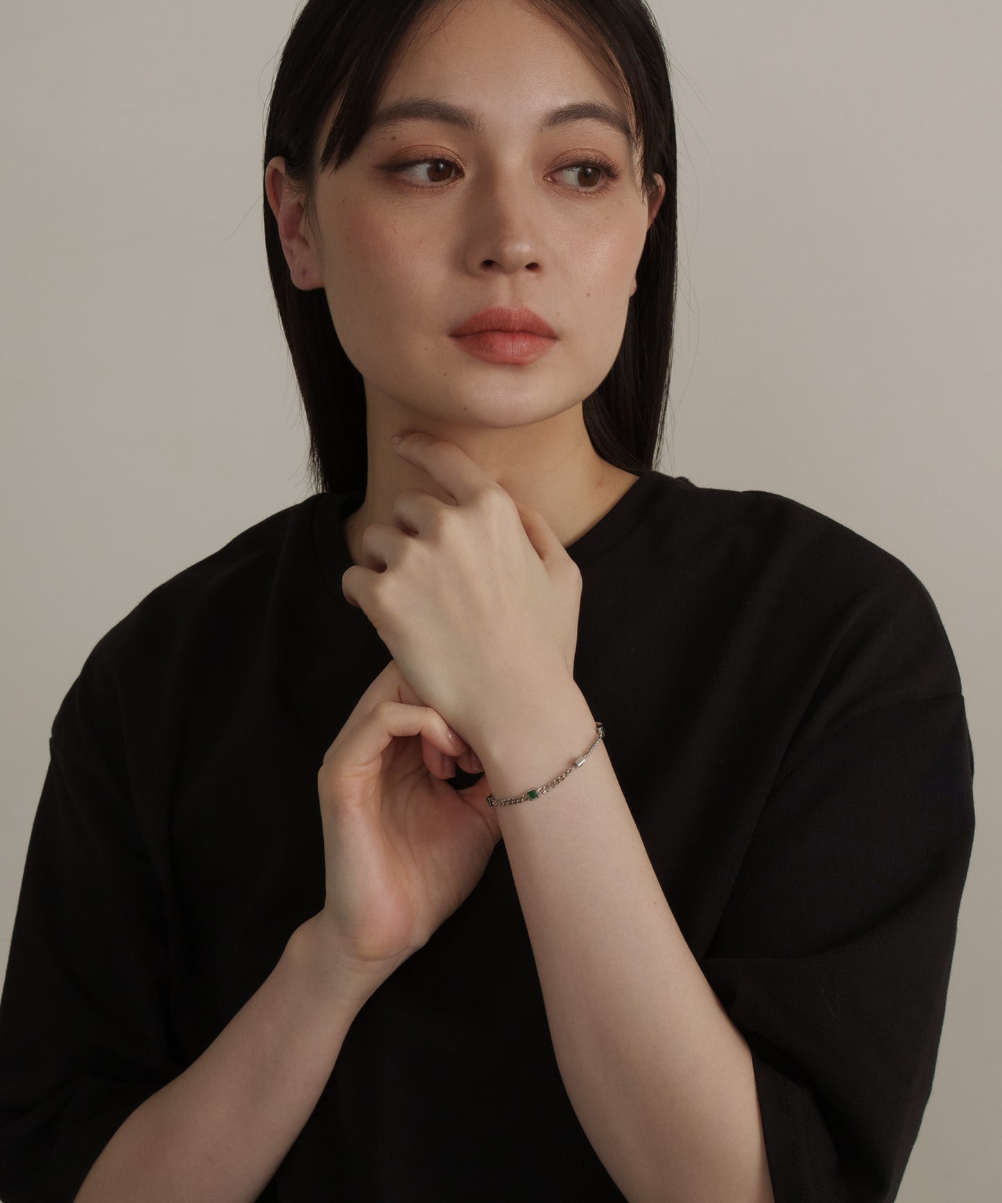 グリーンスクエアストーンブレスレット			【Silver×Green】