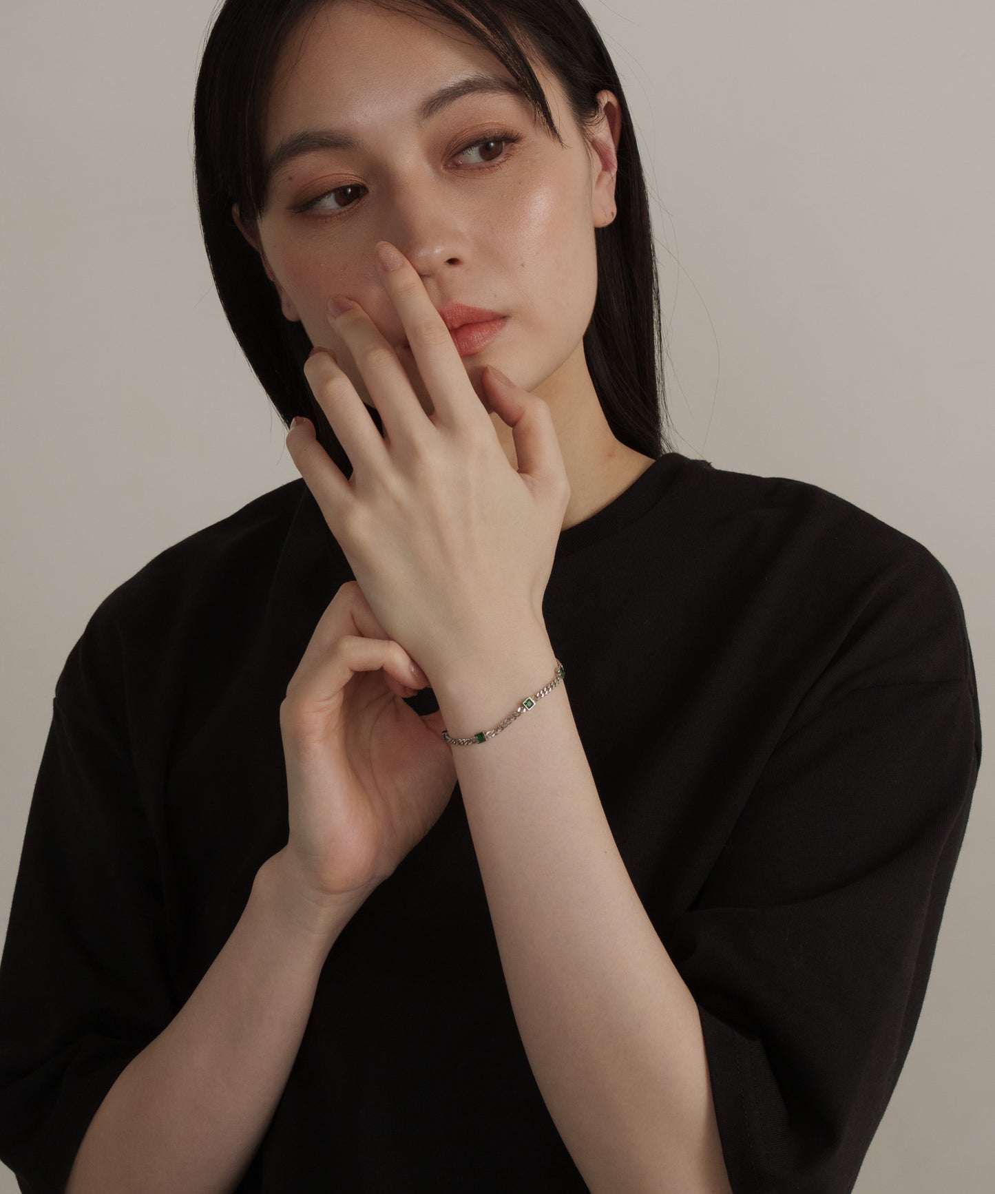 グリーンスクエアストーンブレスレット			【Silver×Green】