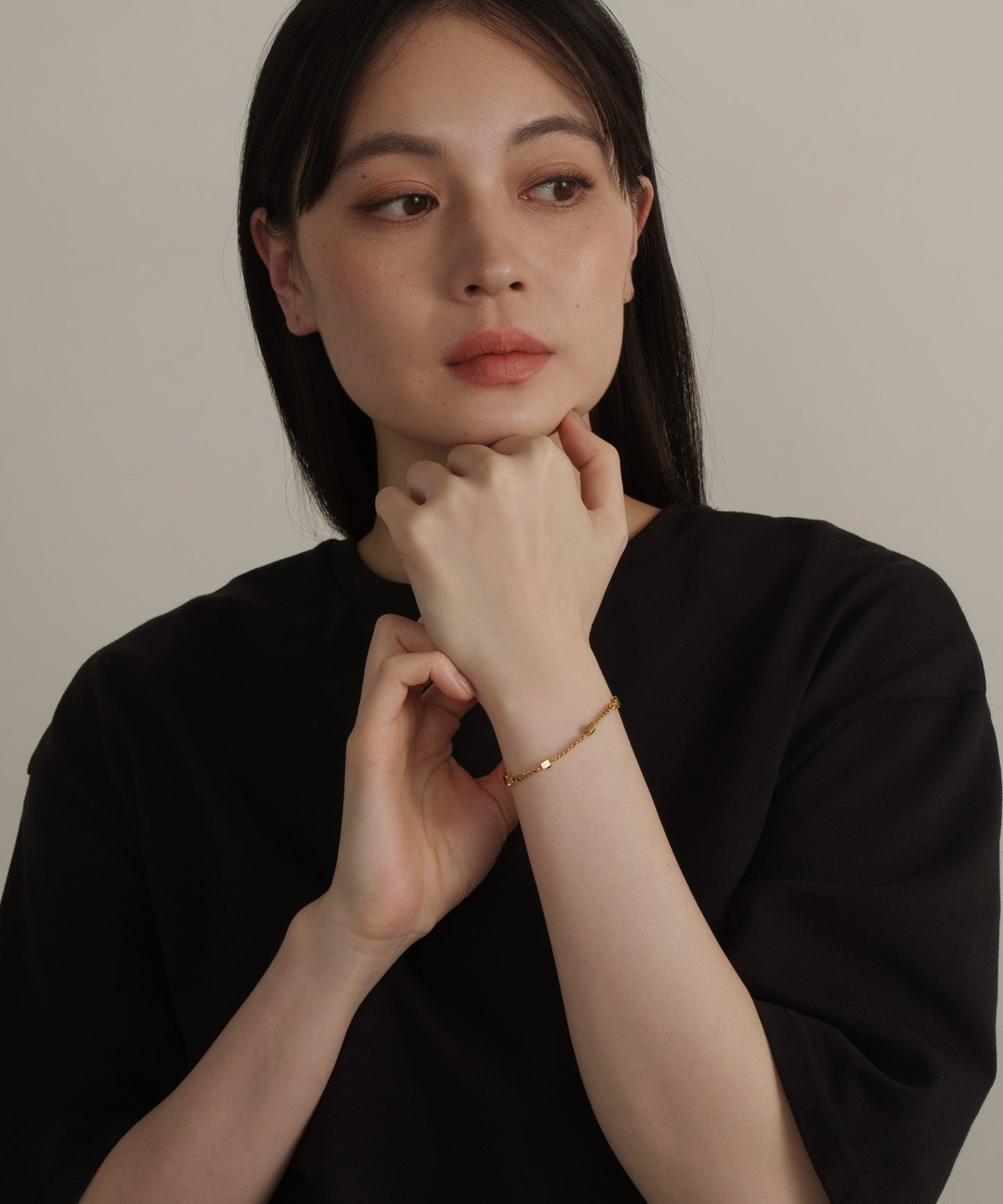 グリーンスクエアストーンブレスレット			【Gold×Green】