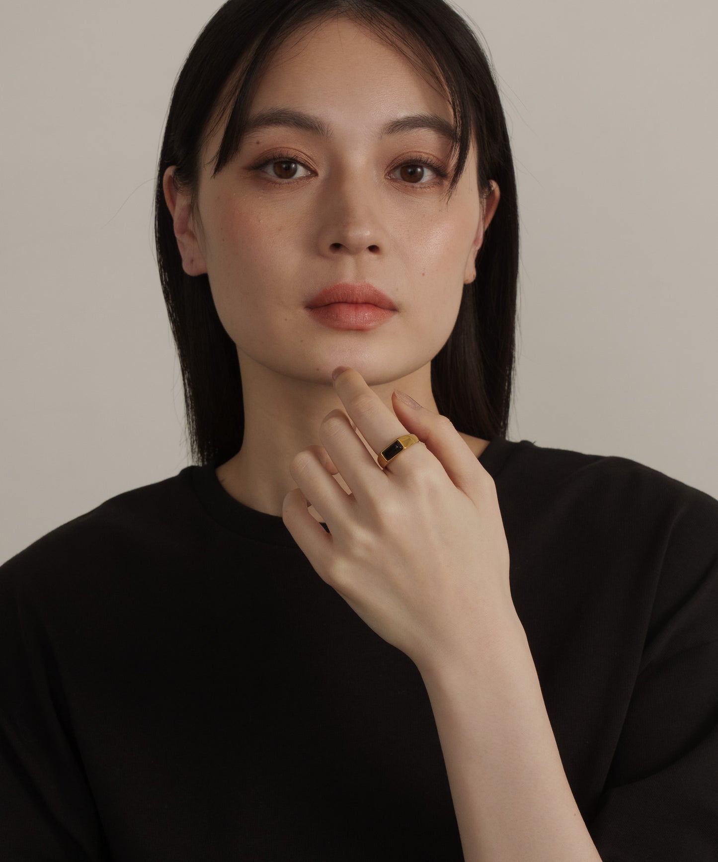 レクタングルストーンリング【Gold×Black】