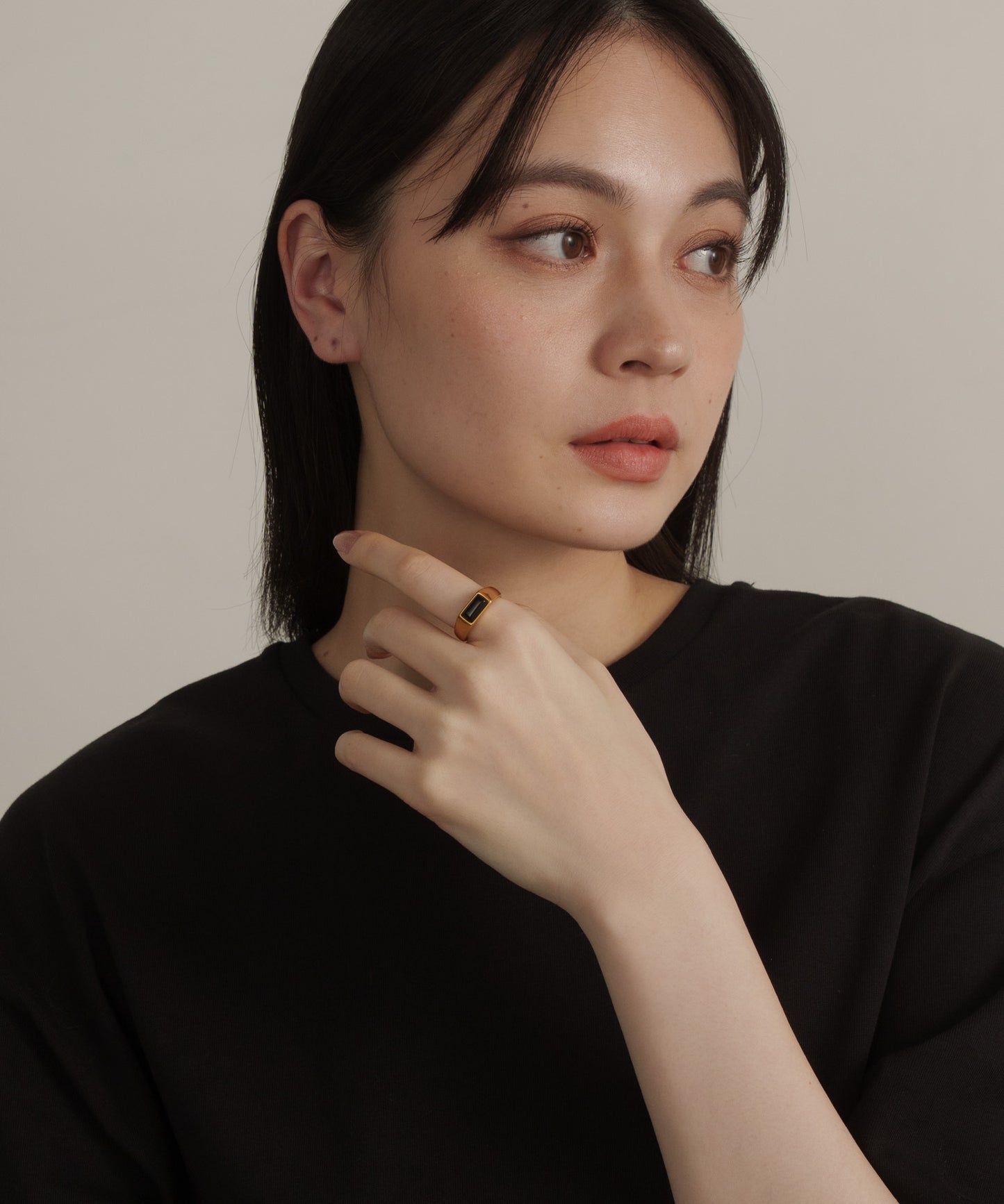 レクタングルストーンリング【Gold×Black】