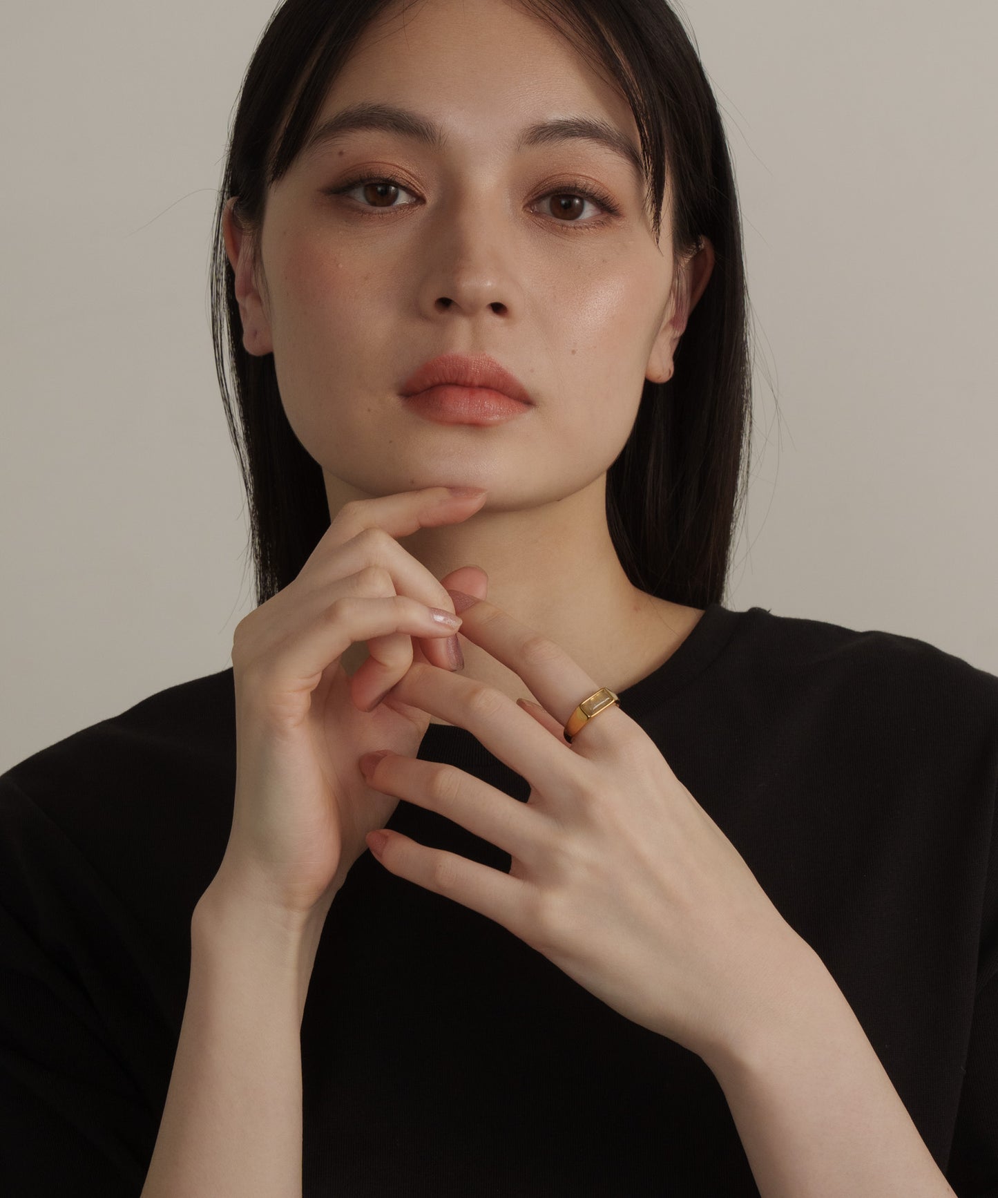 レクタングルストーンリング【Gold×Clear】