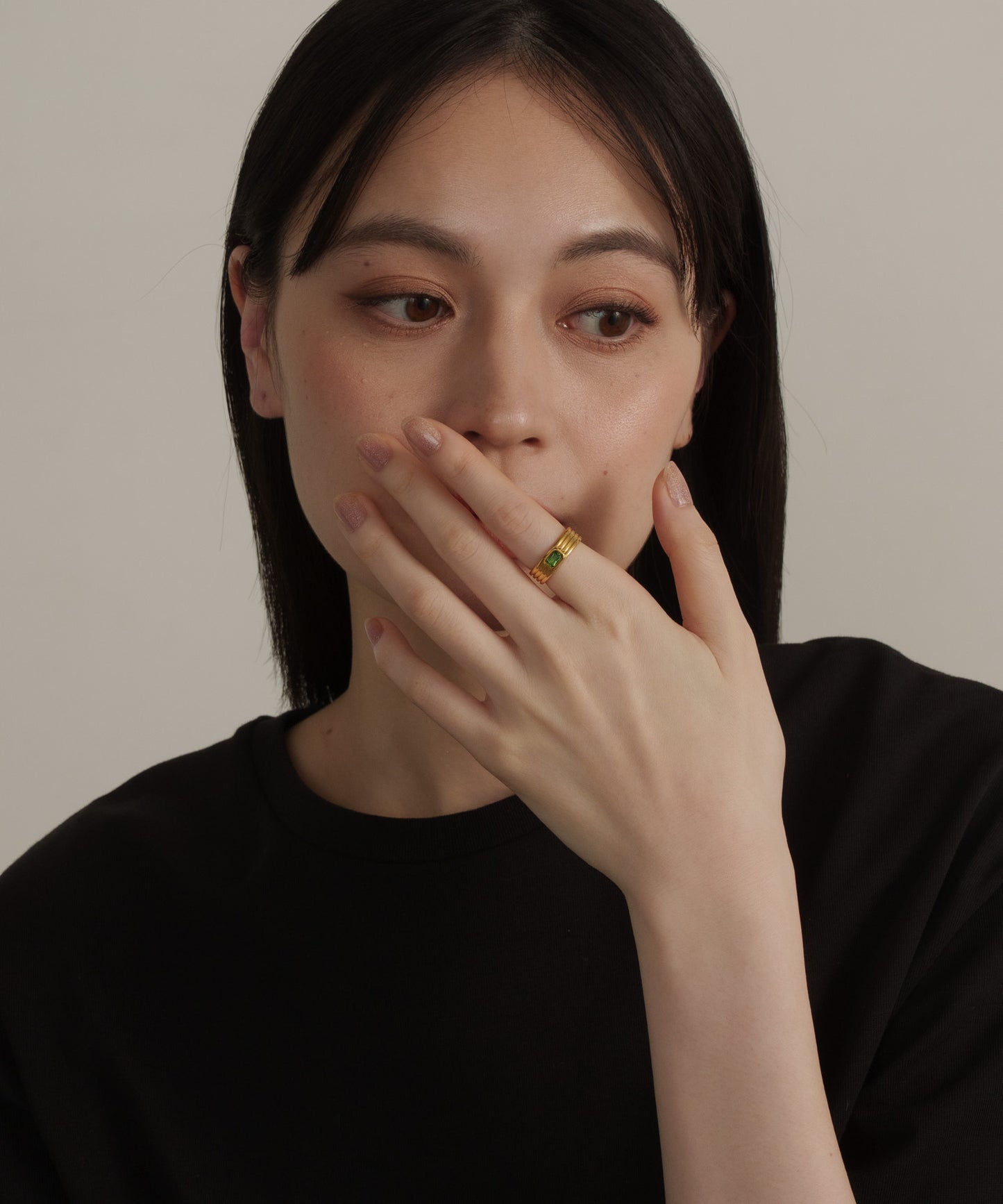 ストーンヴィンテージラインリング【Gold×Green】