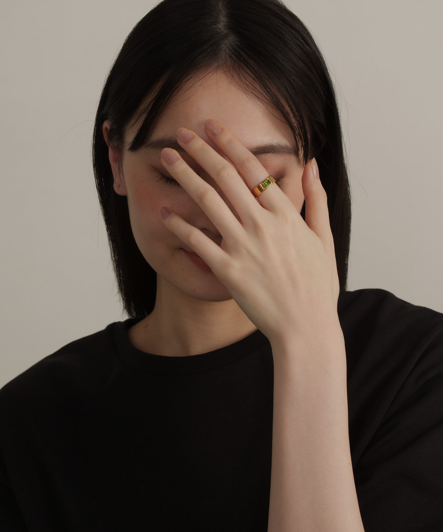 ストーンヴィンテージラインリング【Gold×Green】