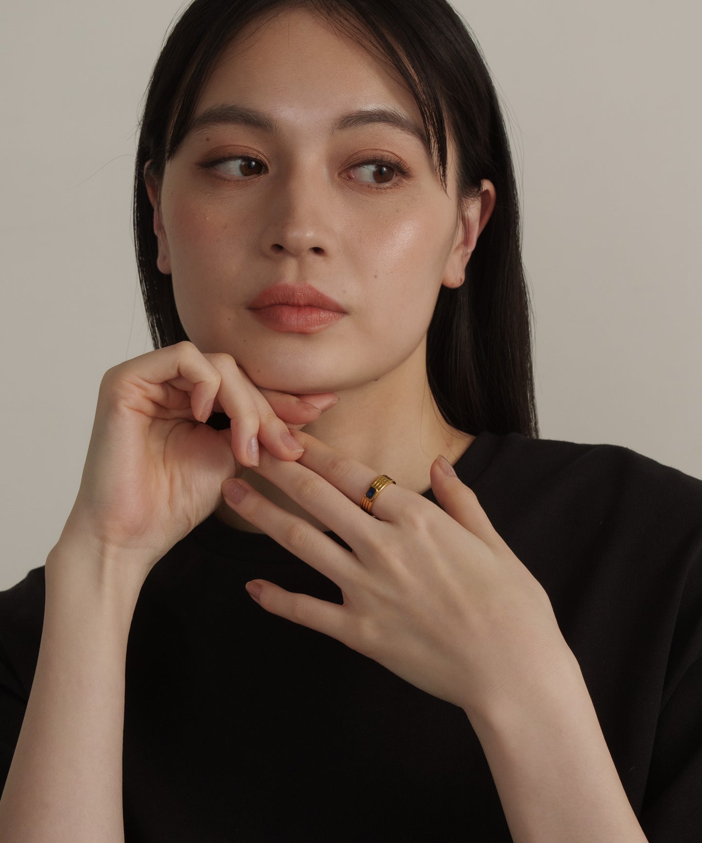 ストーンヴィンテージラインリング【Gold×Navy】