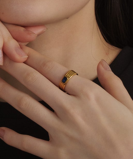 ストーンヴィンテージラインリング【Gold×Navy】