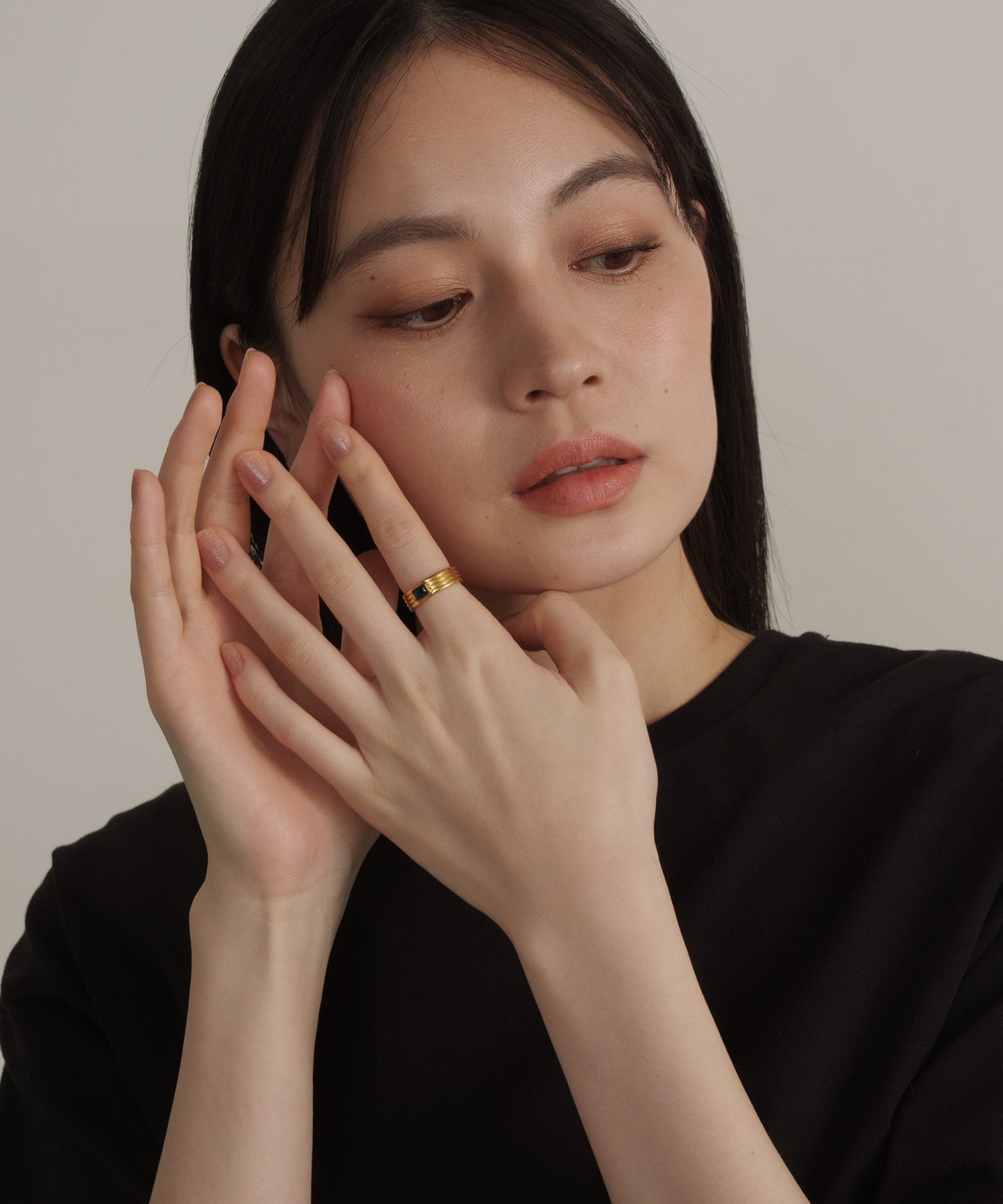 ストーンヴィンテージラインリング【Gold×Navy】