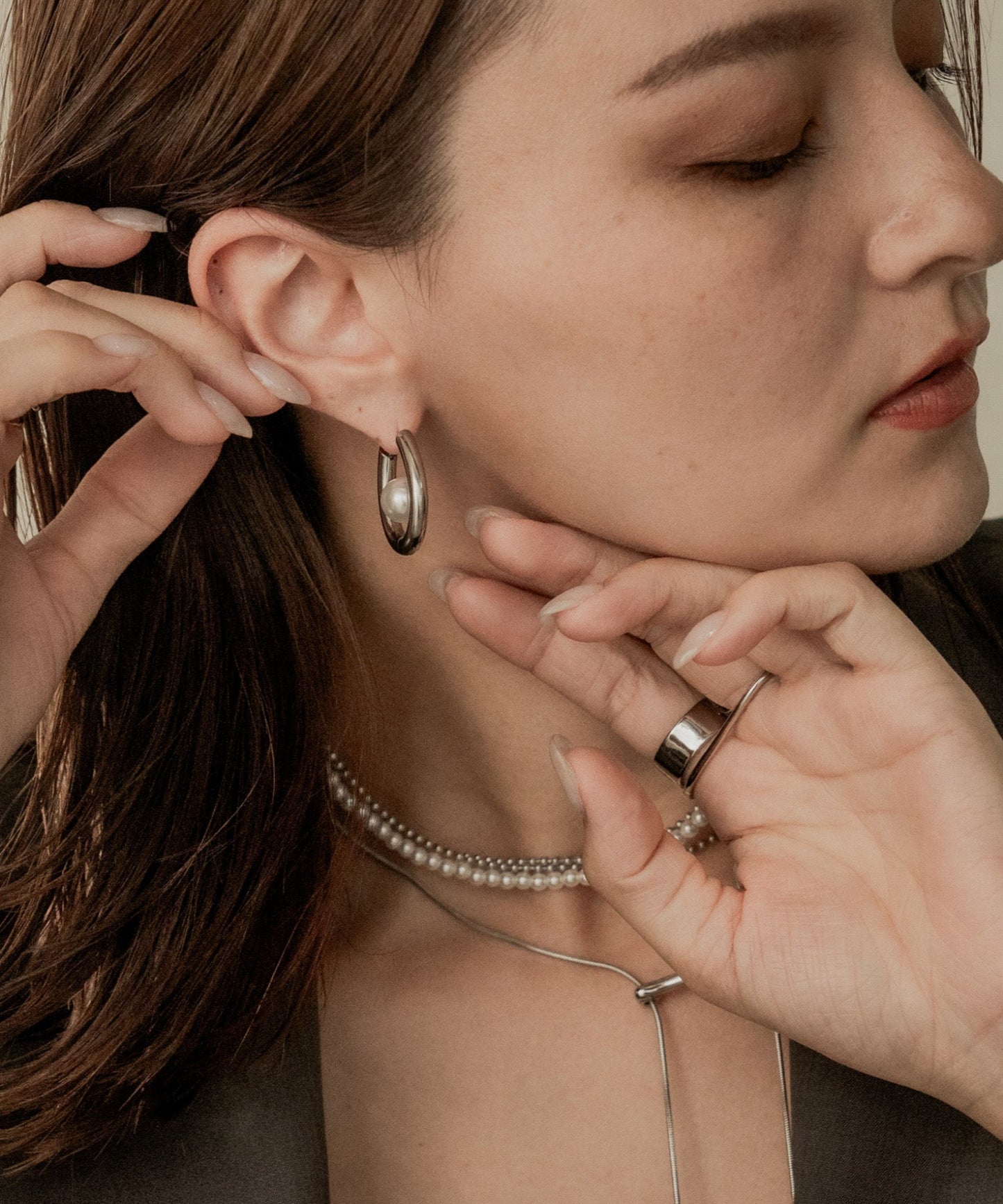 サークルセンターパールピアス【Silver】