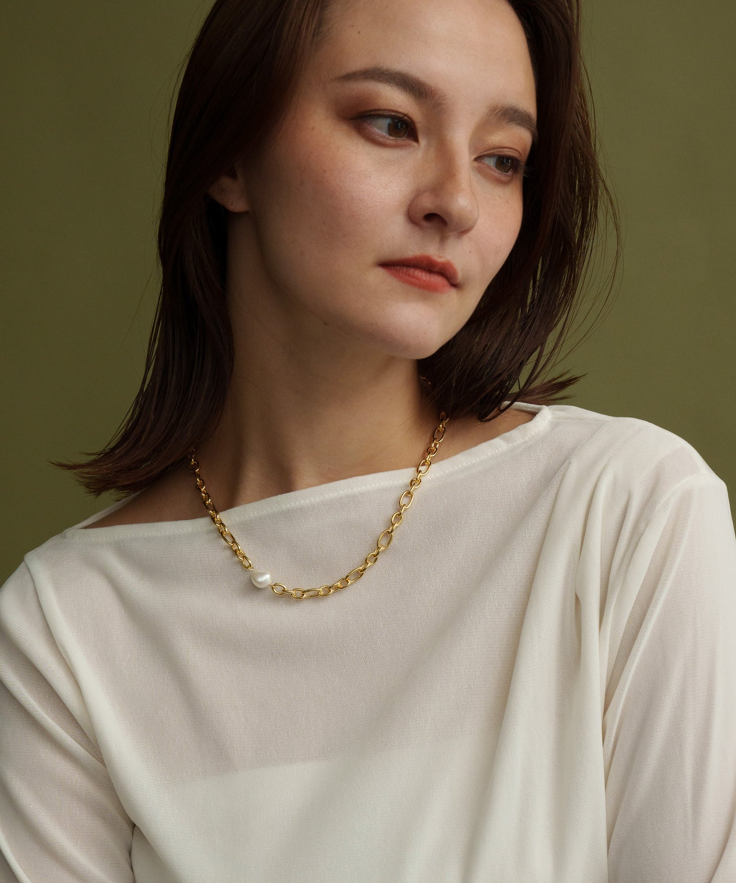 ワンパールポイントチェーンネックレス【Gold】