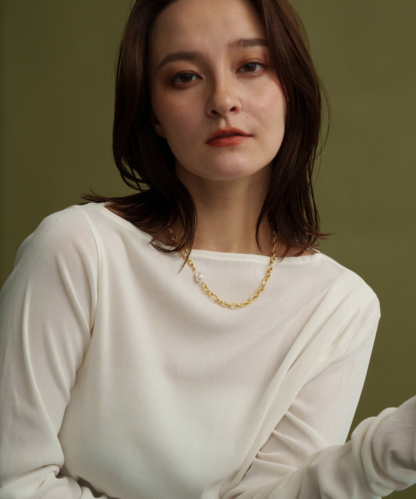 ワンパールポイントチェーンネックレス【Gold】