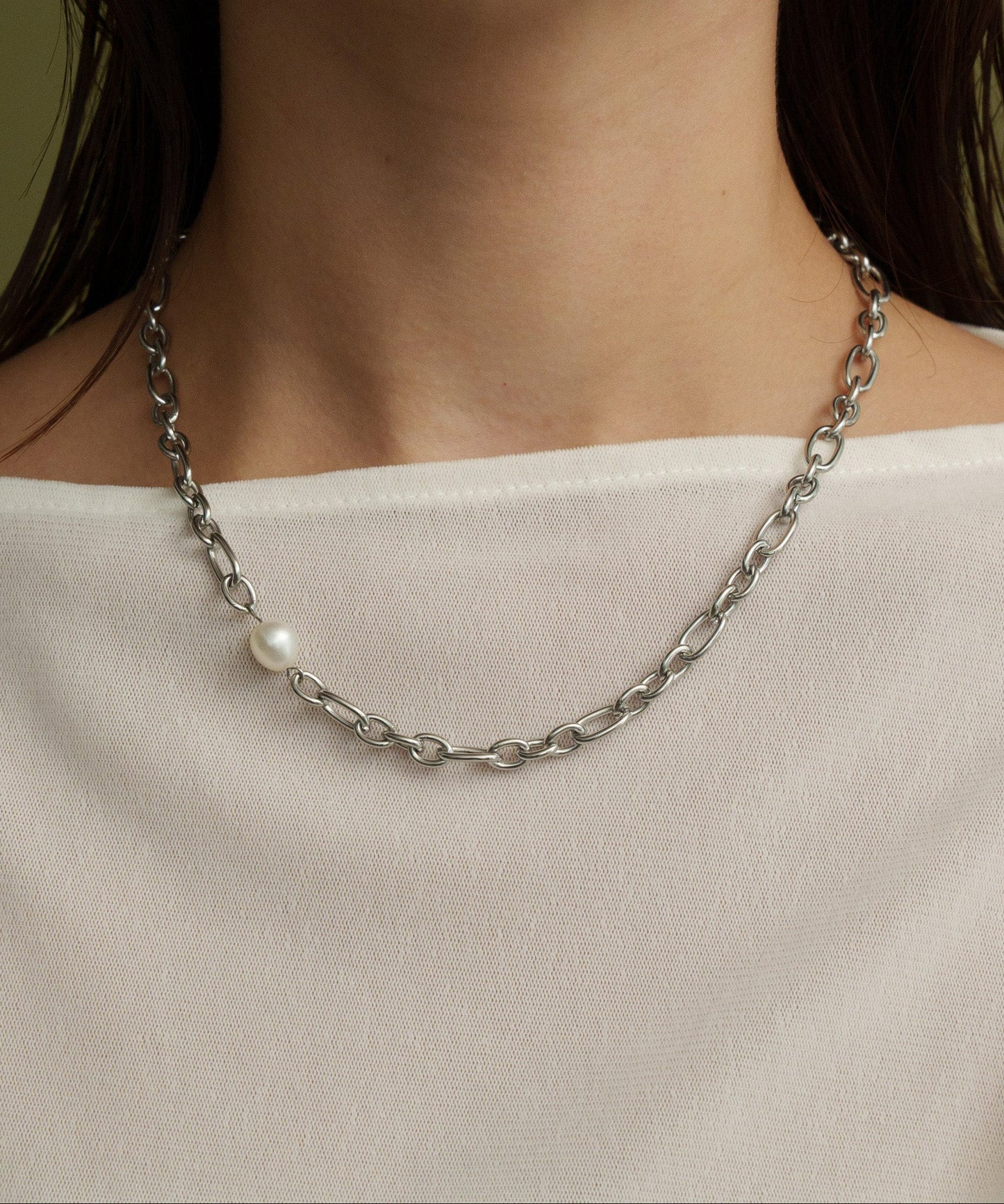 ワンパールポイントチェーンネックレス【Silver】