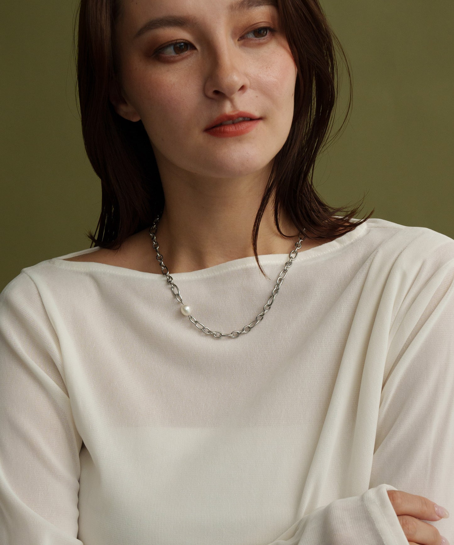 ワンパールポイントチェーンネックレス【Silver】