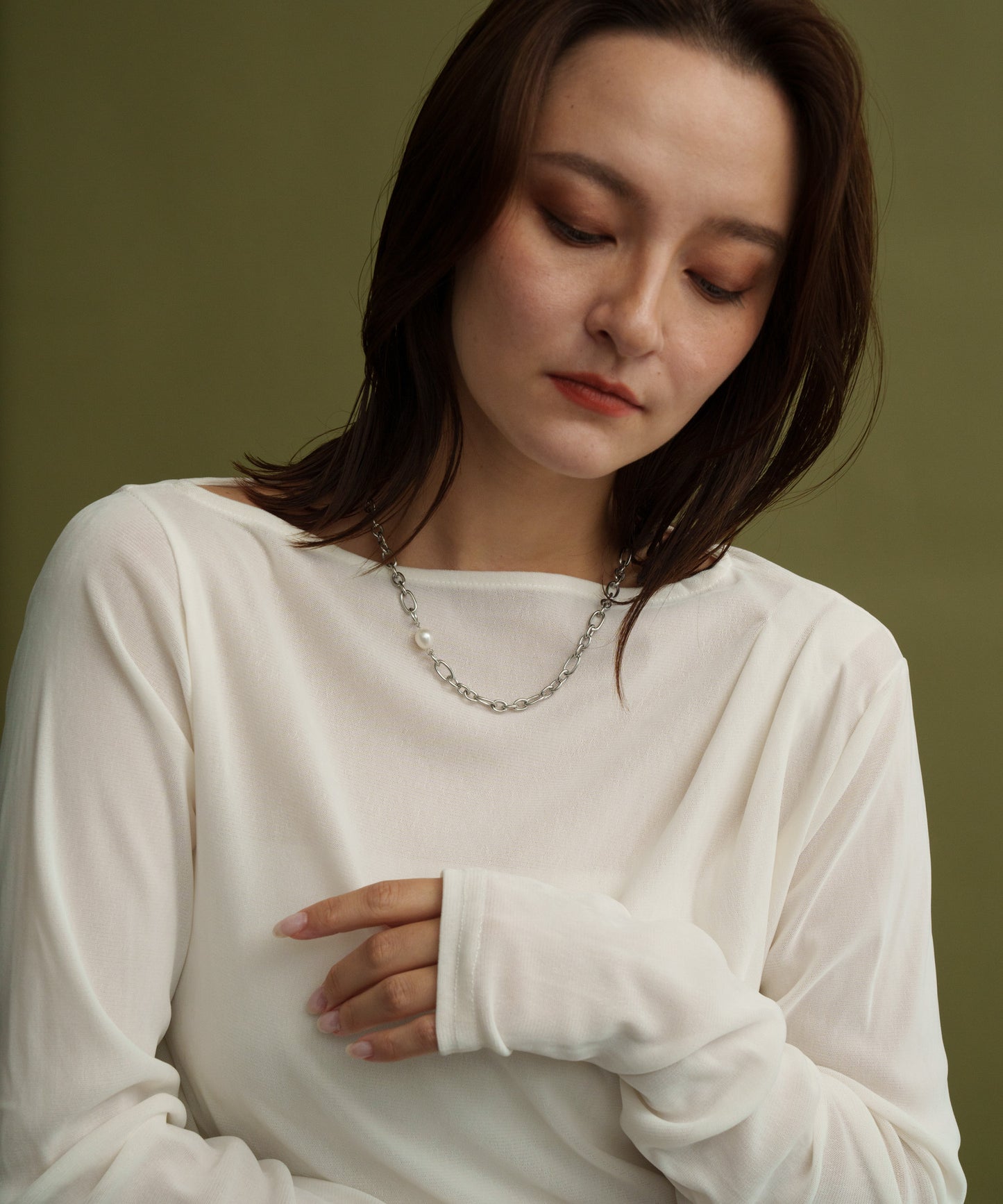 ワンパールポイントチェーンネックレス【Silver】