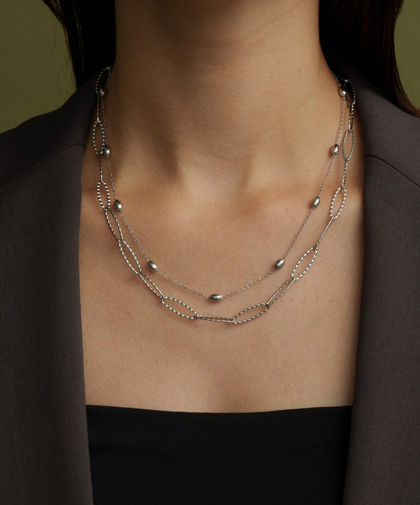 オーバルインターバルチェーンネックレス【Silver】