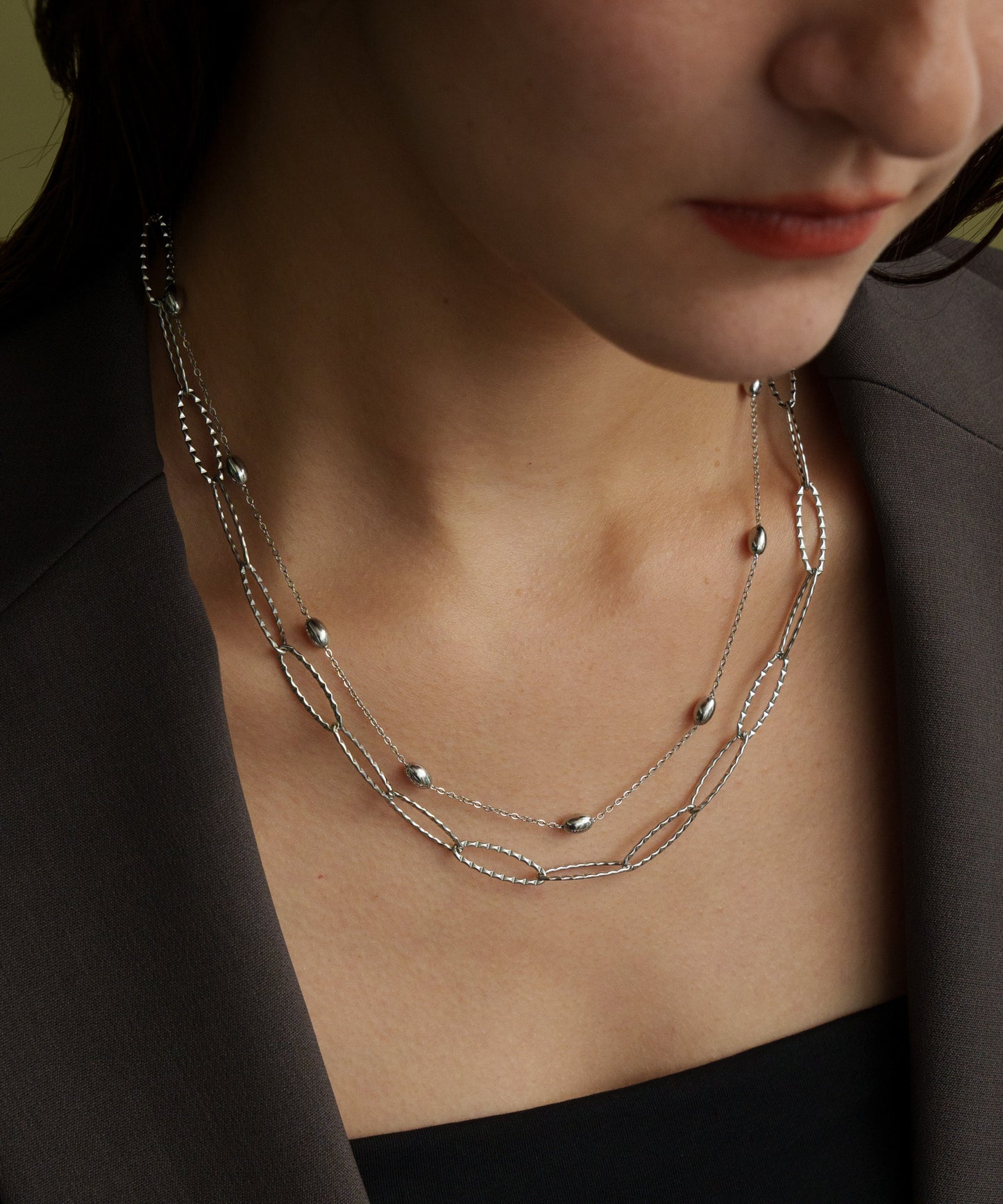 オーバルインターバルチェーンネックレス【Silver】