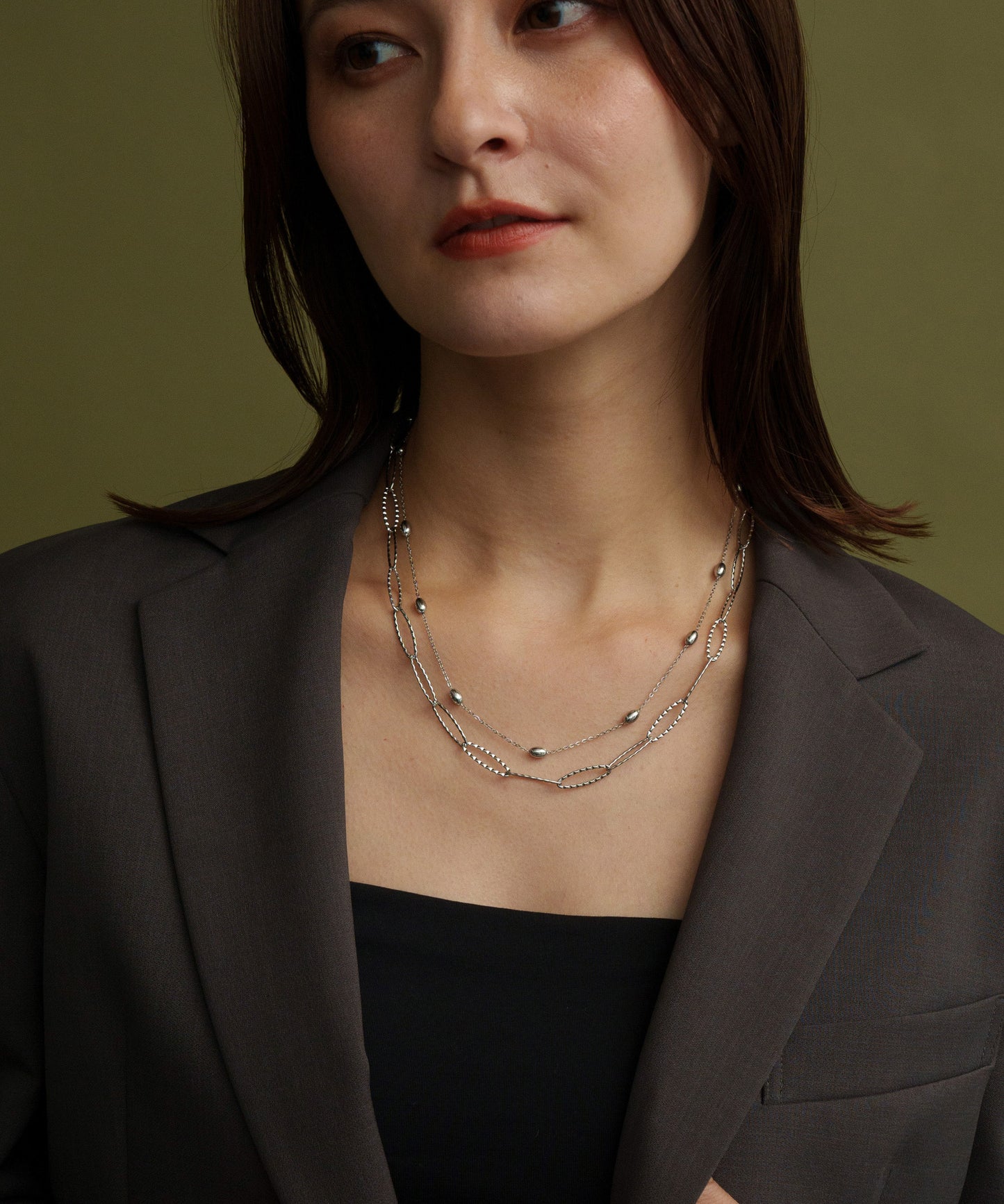 オーバルインターバルチェーンネックレス【Silver】