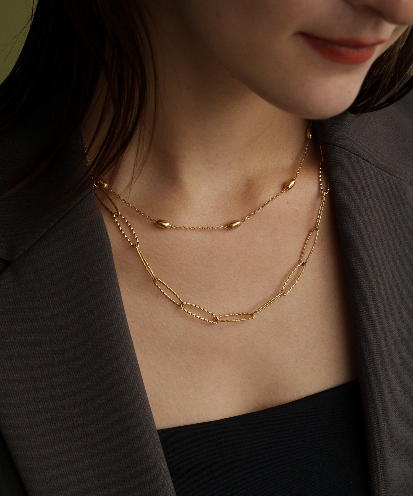 オーバルインターバルチェーンネックレス【Gold】