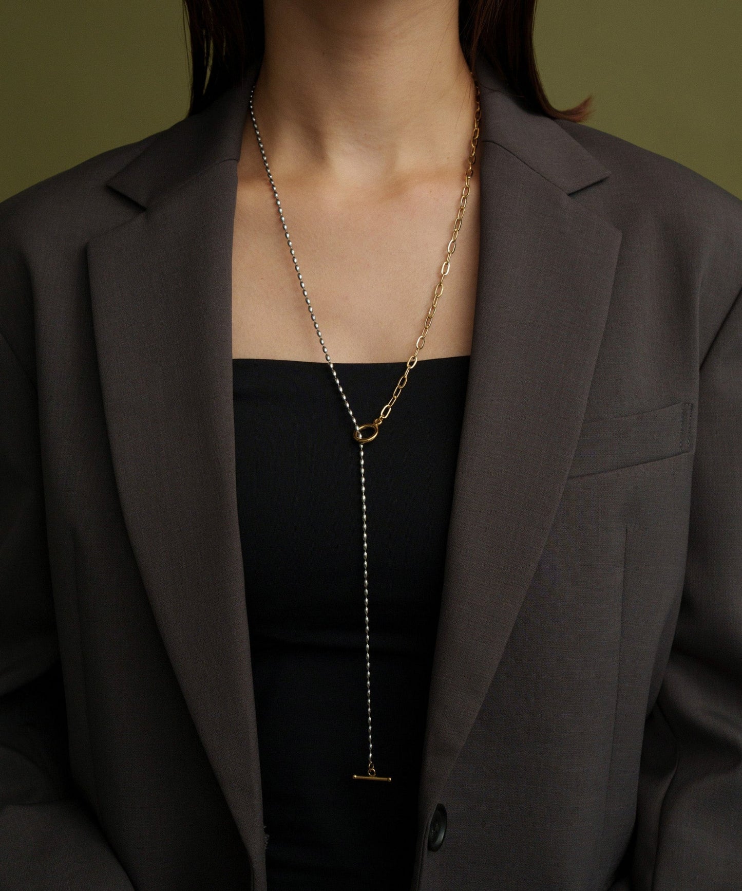 MIXパーツY字ロングネックレス【Mix】