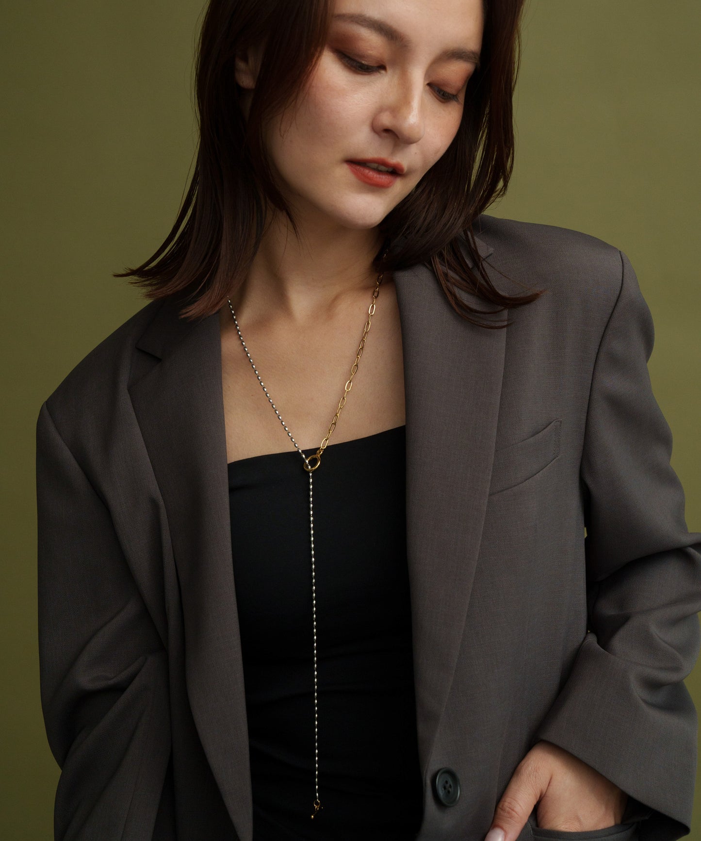 MIXパーツY字ロングネックレス【Mix】