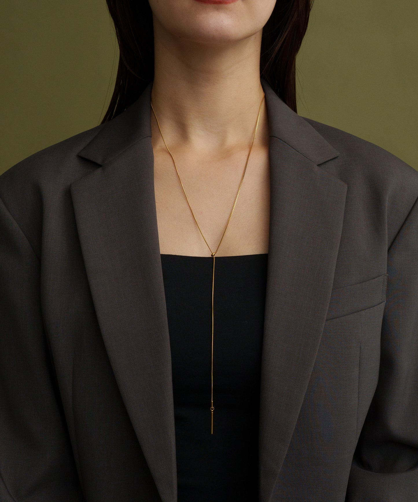 ベーシックスネークチェーンY字ネックレス【Gold】