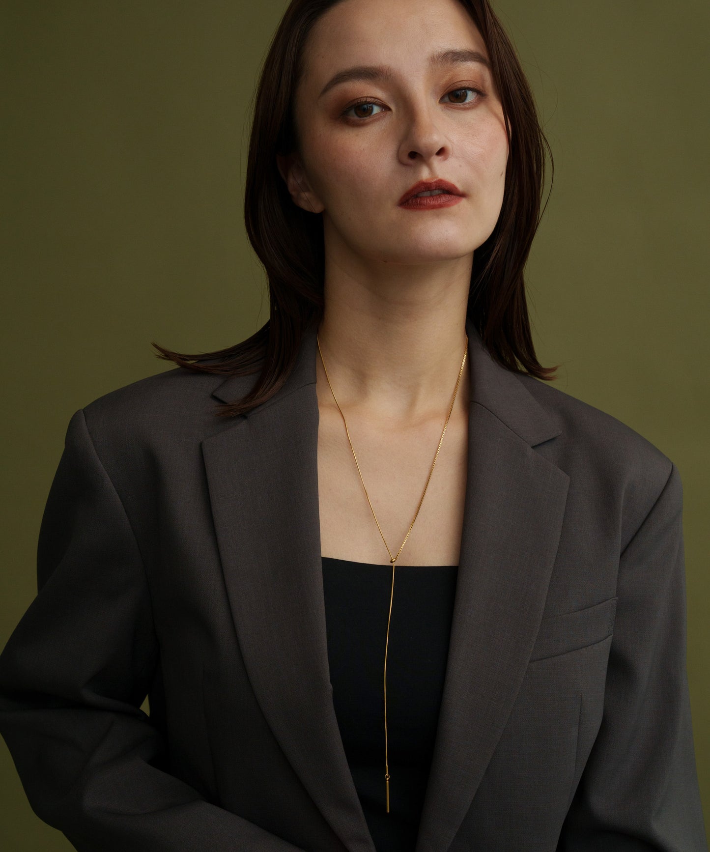 ベーシックスネークチェーンY字ネックレス【Gold】