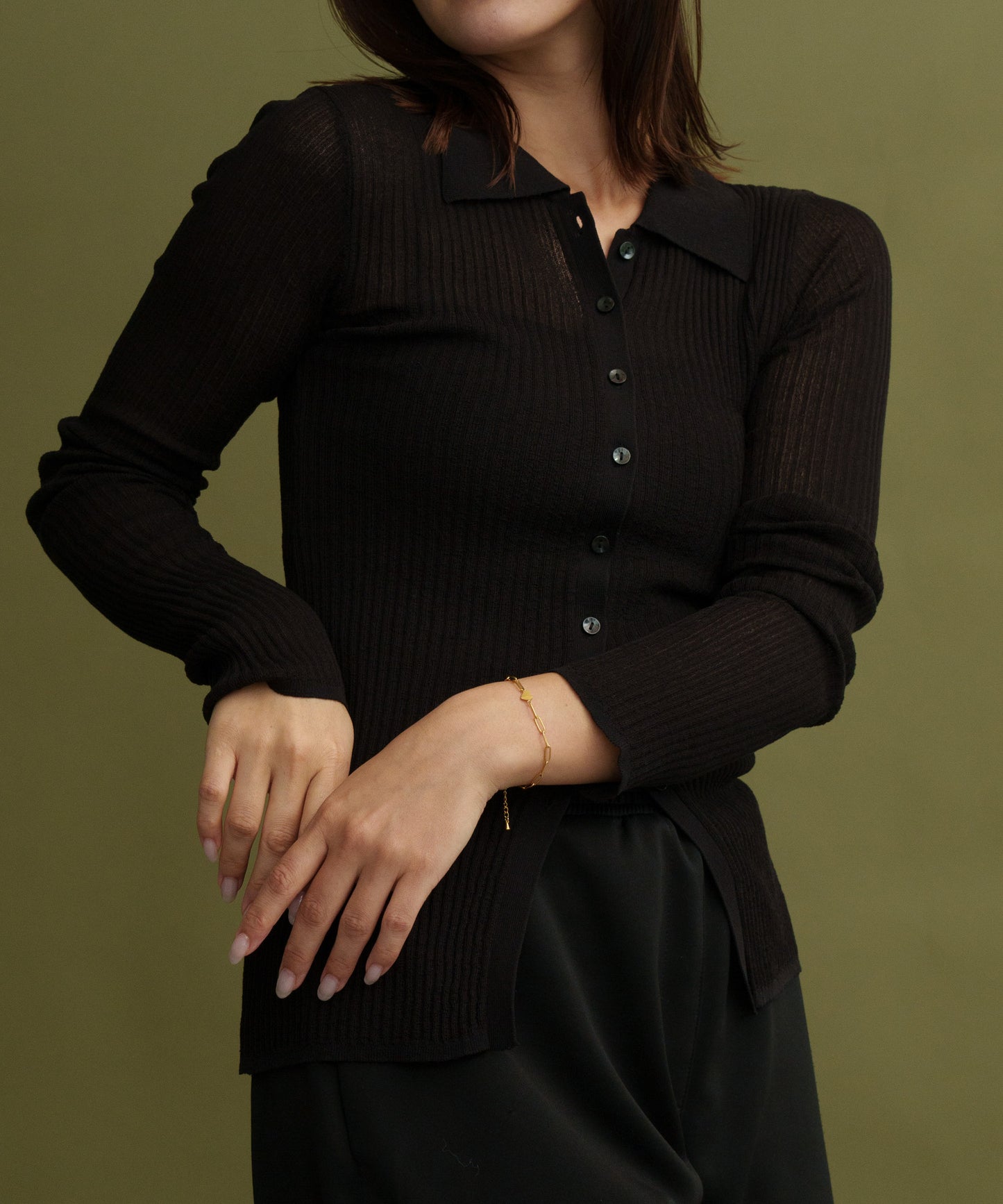 ワンハートオーバルチェーンブレスレット【Gold】