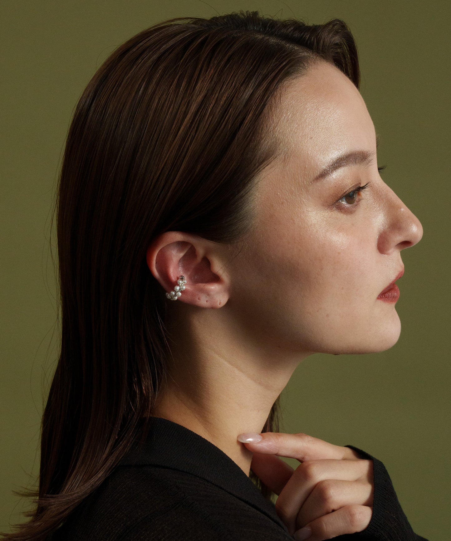 ツイストパールボールイヤーカフ【Silver】