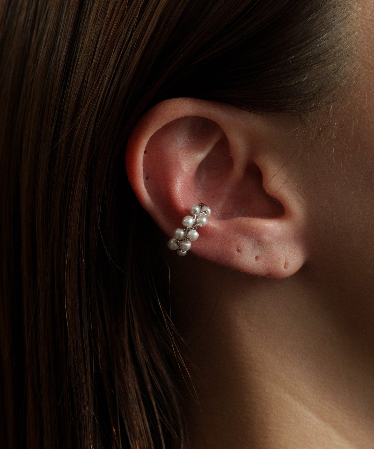 ツイストパールボールイヤーカフ【Silver】