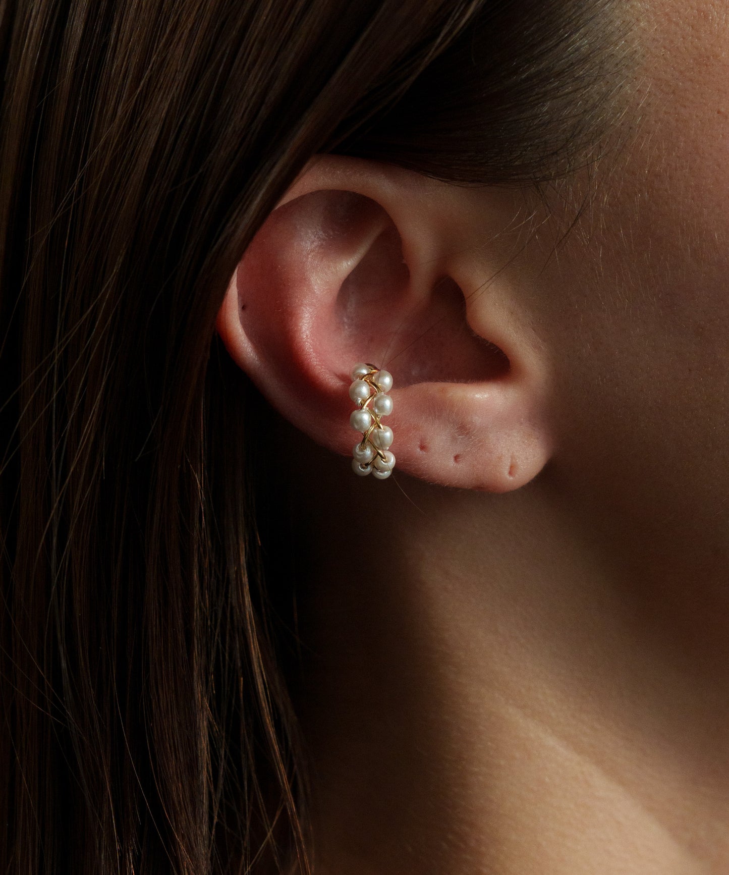 ツイストパールボールイヤーカフ【Gold】