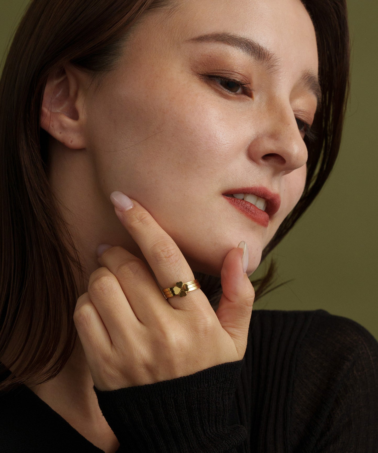 スモール３連クローバーリング【Gold】