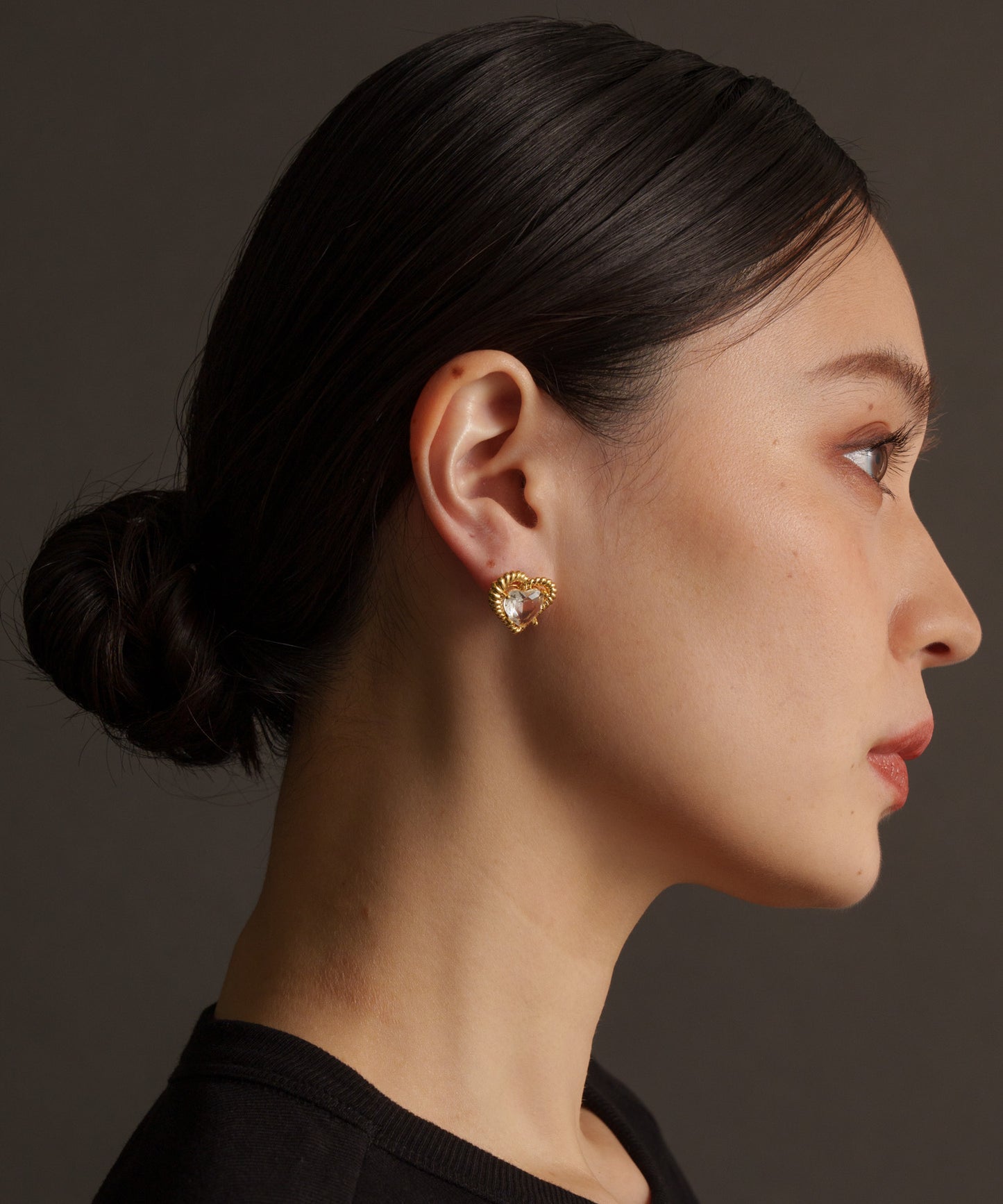 クリアストーンハートピアス【Gold】