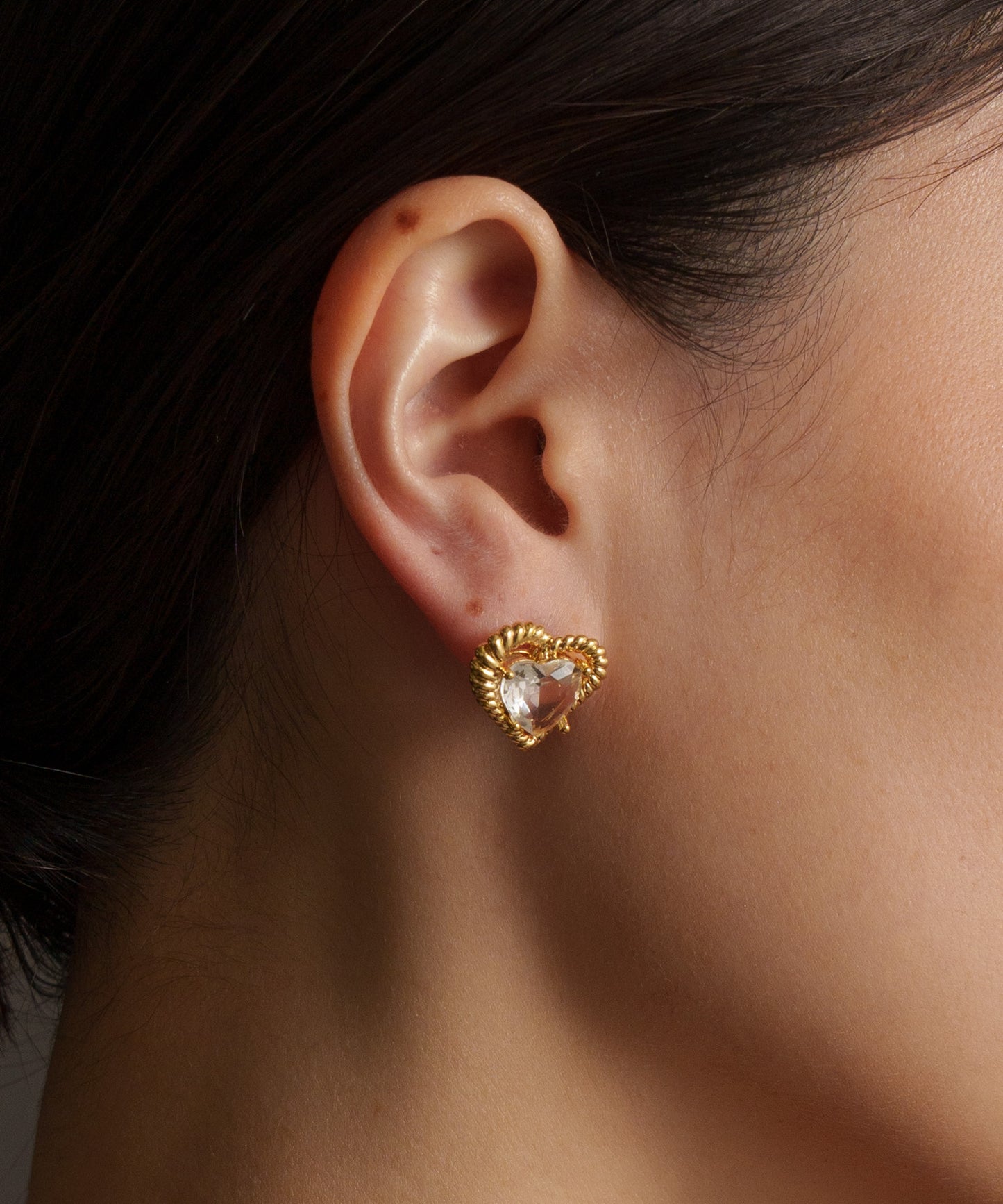 クリアストーンハートピアス【Gold】