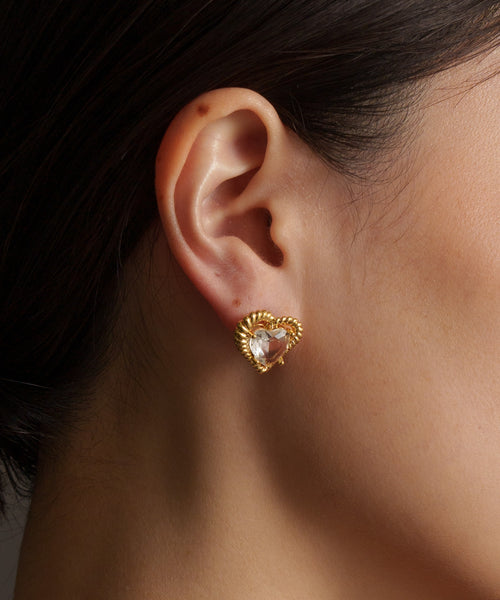 クリアストーンハートピアス【Gold】 | tok