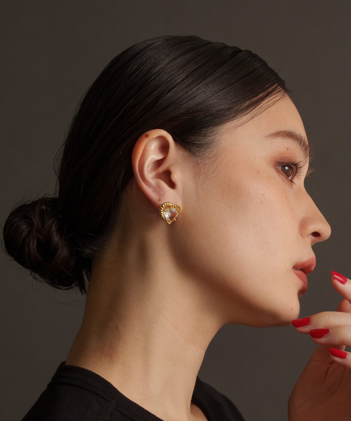 クリアストーンハートピアス【Gold】