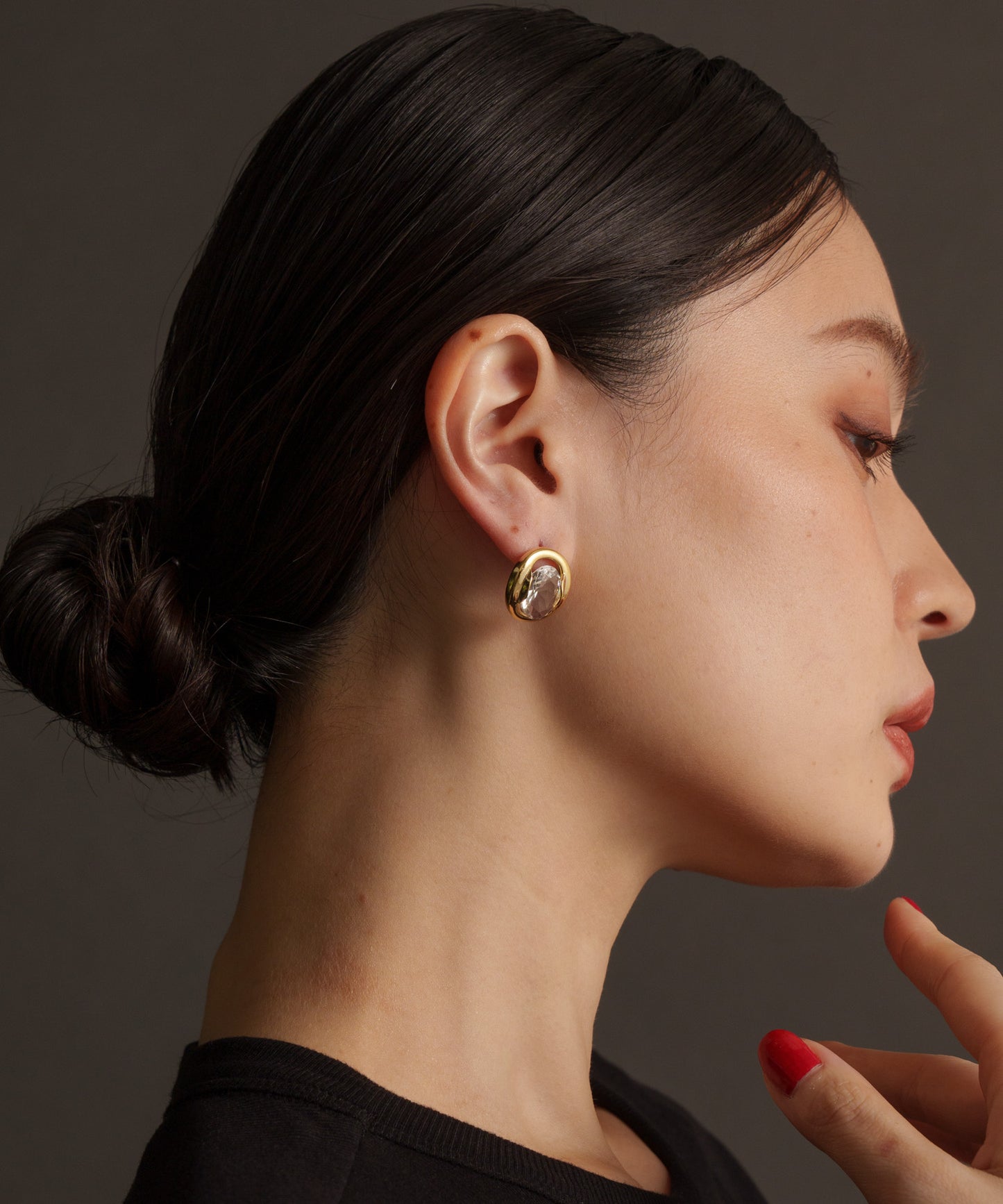 クリアストーンサークルピアス【Gold】