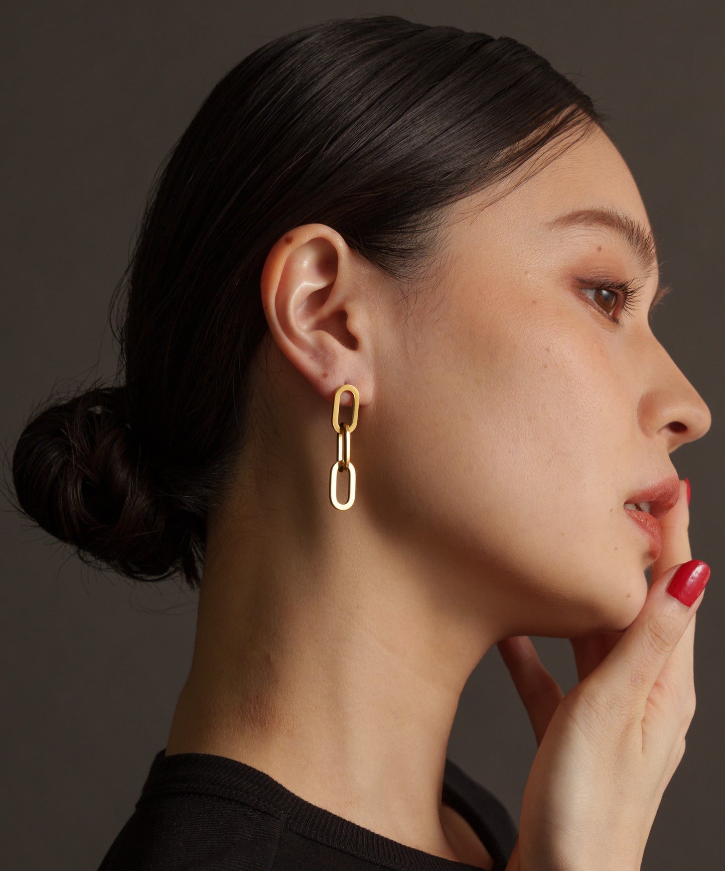 オーバルホール3連ピアス【Gold】