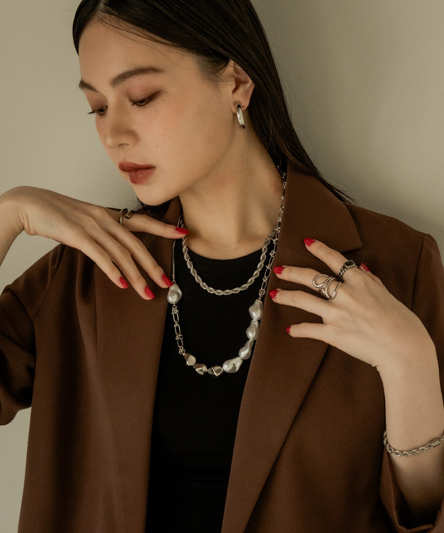 パールライクMIXネックレス【Silver】