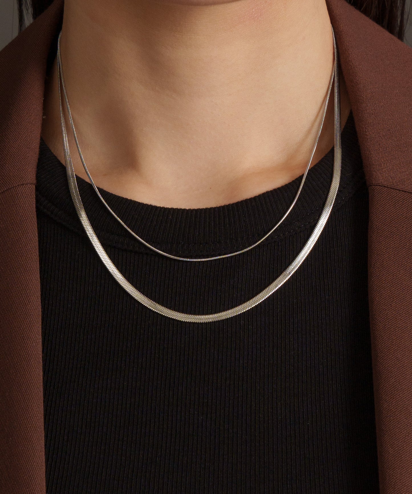 ヘリンボーンチェーン2連ネックレス【Silver】