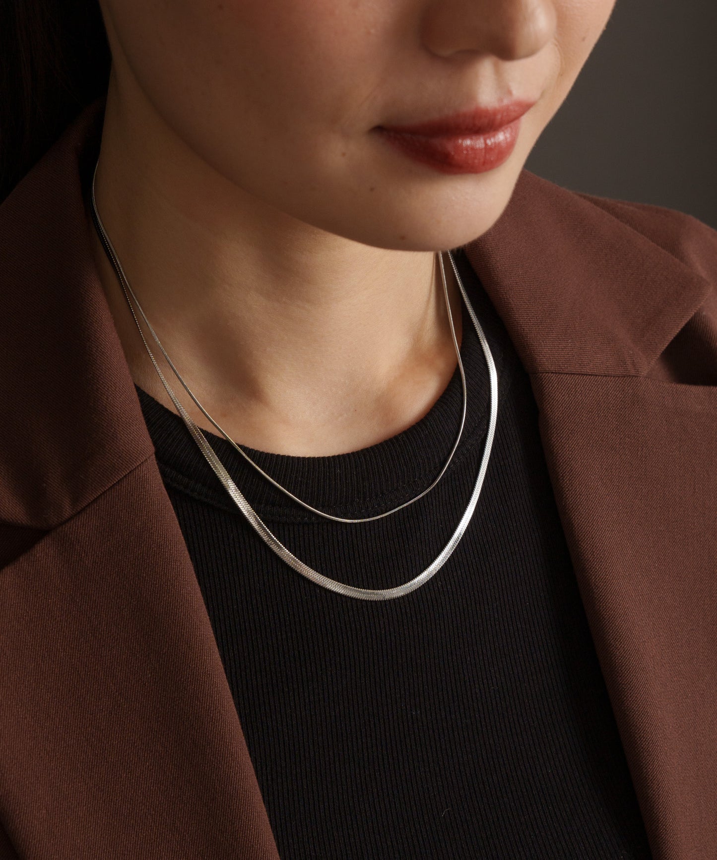 ヘリンボーンチェーン2連ネックレス【Silver】