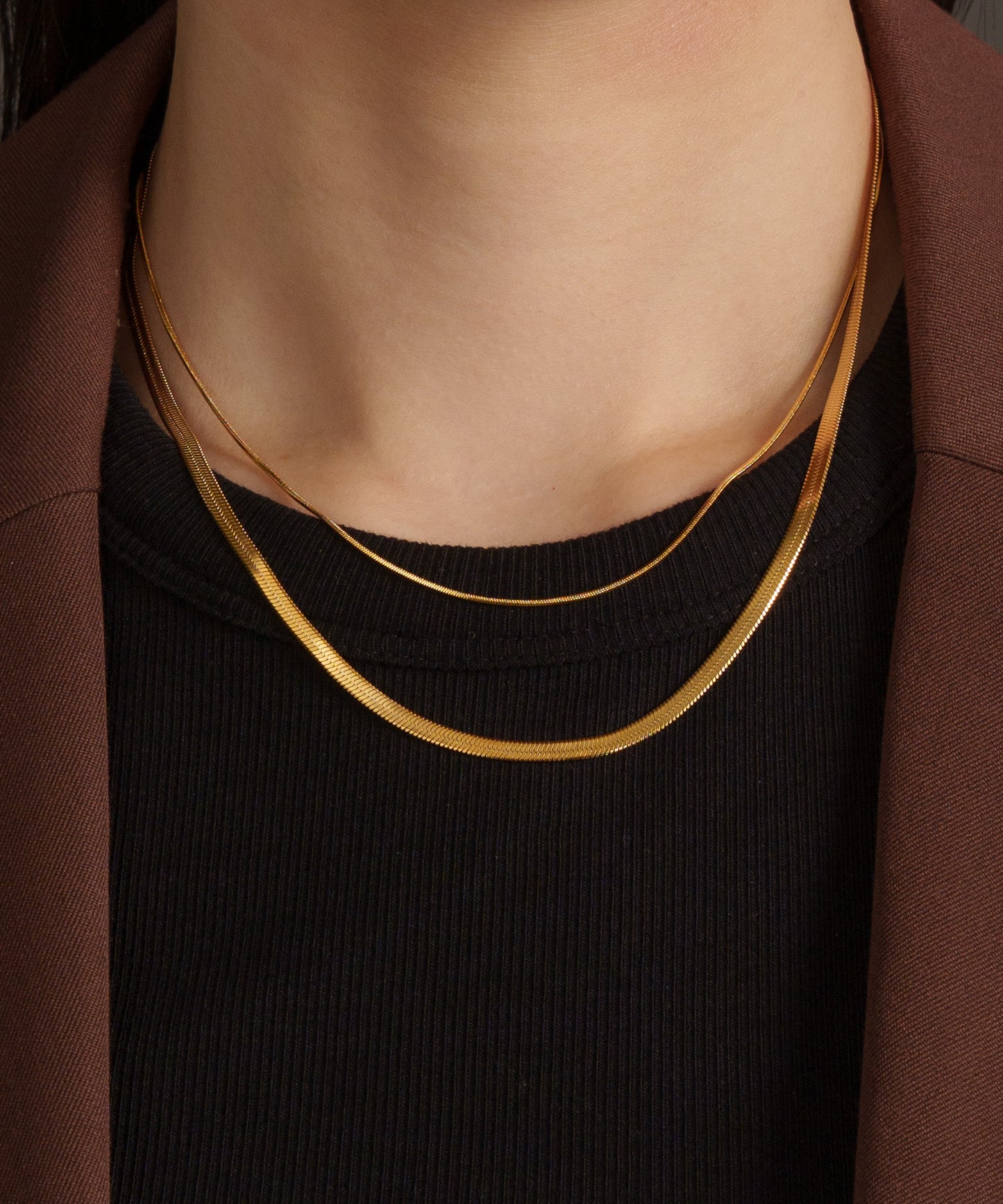 ヘリンボーンチェーン2連ネックレス【Gold】