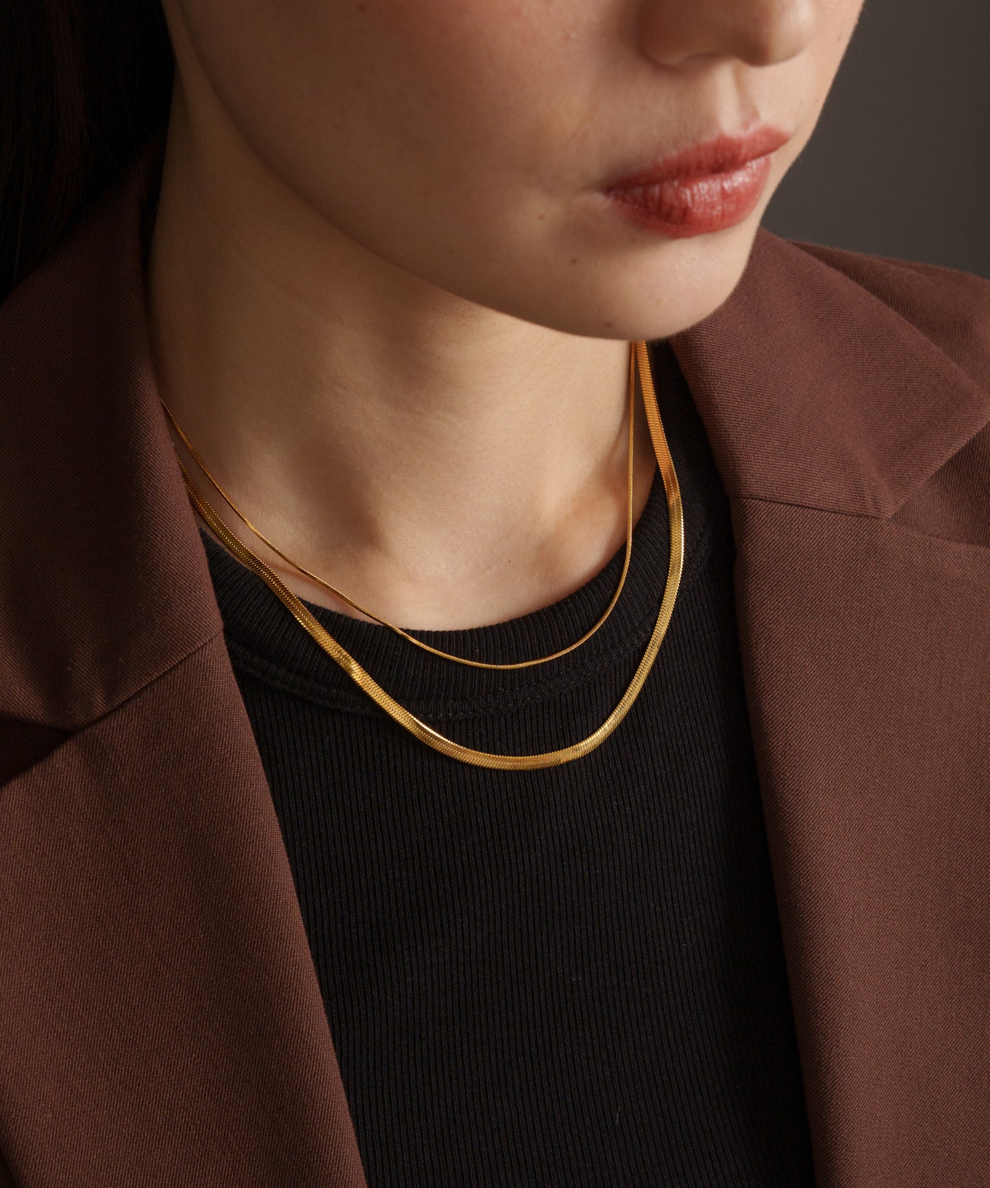 ヘリンボーンチェーン2連ネックレス【Gold】